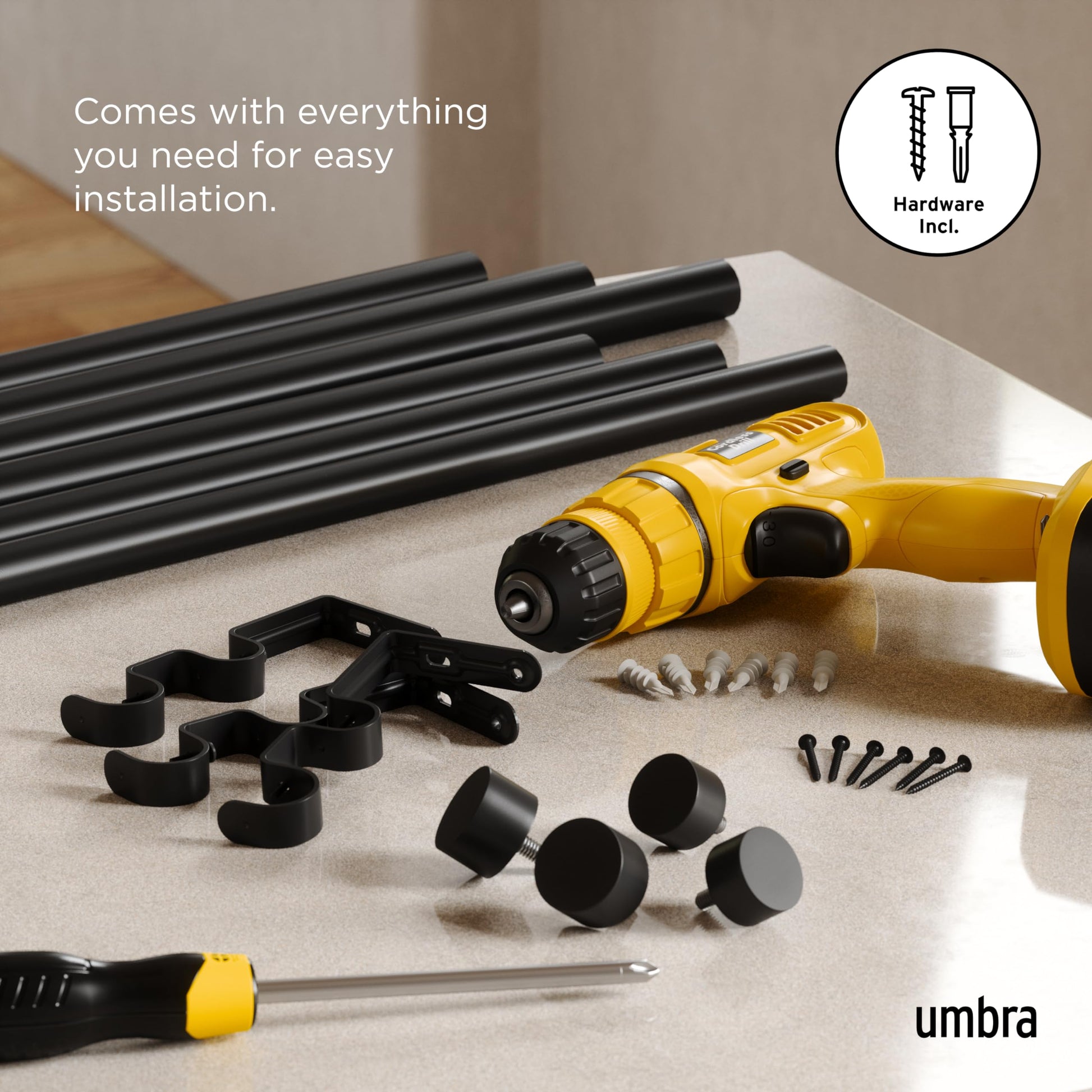 Umbra 1014401-111 Cappa Double Curtain Rod - Modern Telescopic Curtain Rod 66-120