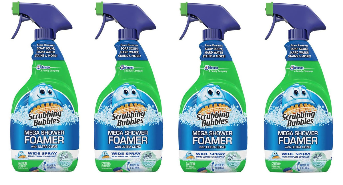 Scrubbing Bubbles Mega Shower Foamer with Ultra Cling Trigger, 32 OZ (Pack - 4), Blue