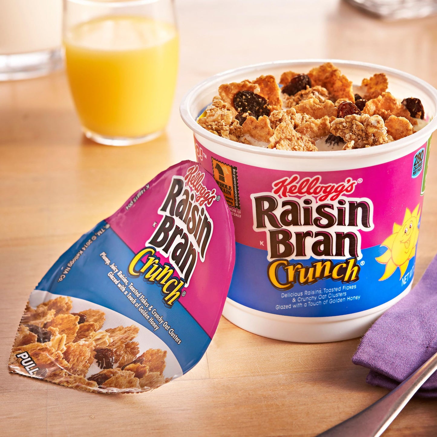 Kellogg's Raisin Bran Crunch Breakfast Cereal Cups, Fiber Cereal, Made with Real Fruit, Original, 33.6oz Case (12 Cups)