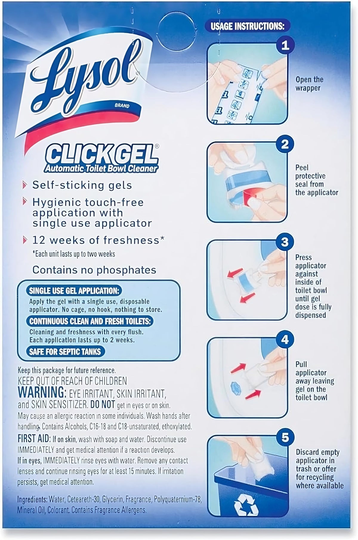 Lysol Toilet Cleaner Bundle - 2 Power Toilet Bowl Cleaner (24 Fl Oz) and 1 Ocean Fresh Click Gel Automatic Toilet Bowl Cleaner (6 count)