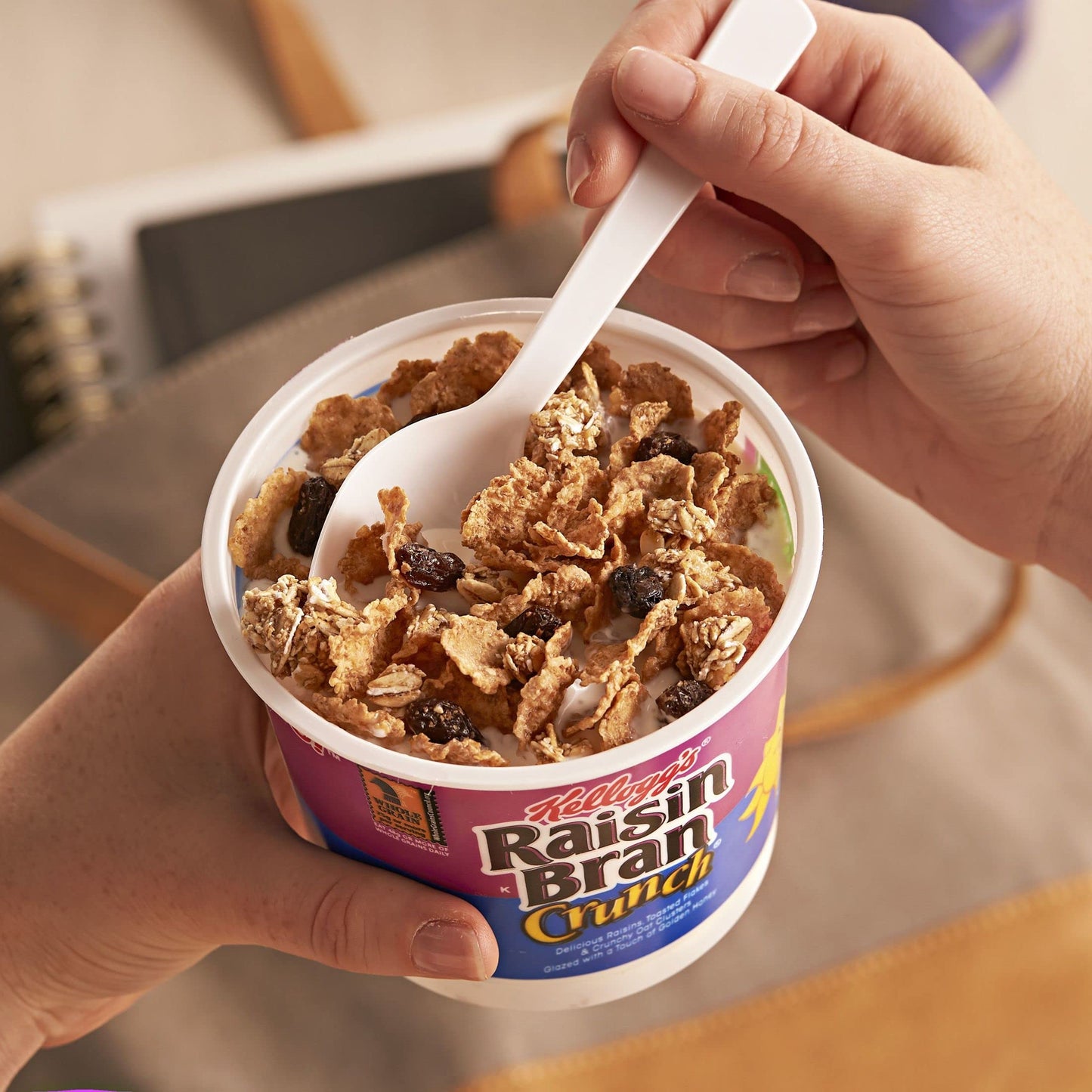 Kellogg's Raisin Bran Crunch Breakfast Cereal Cups, Fiber Cereal, Made with Real Fruit, Original, 33.6oz Case (12 Cups)