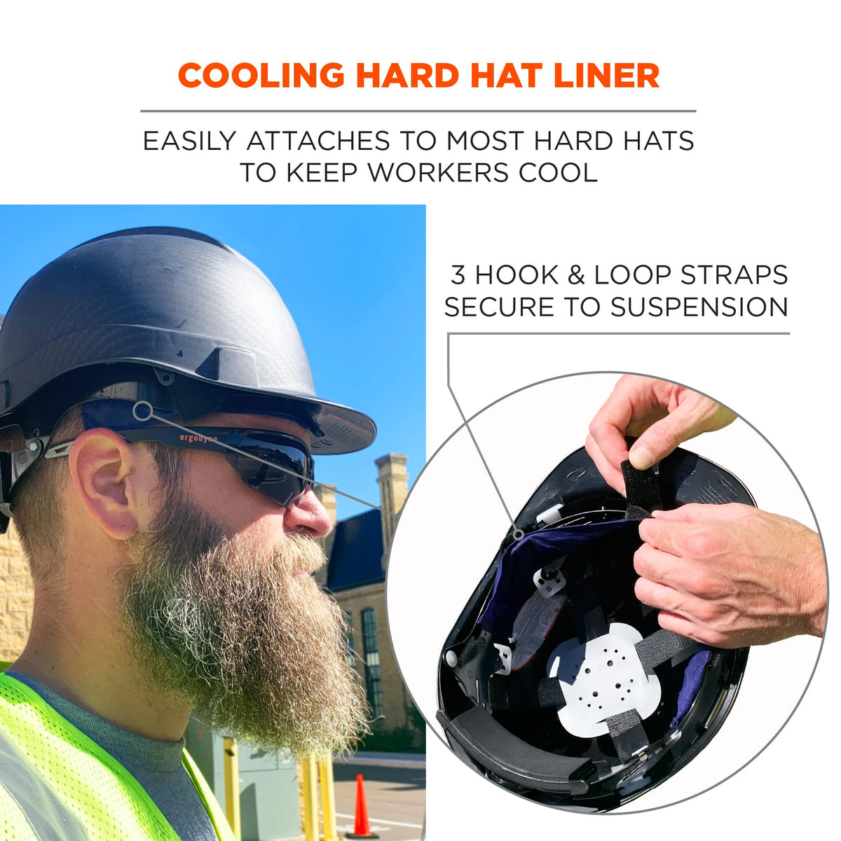Ergodyne Chill-Its 6716 Evaporative Polymer Cooling Interior Hard Hat Liner, Solid Blue, One Size