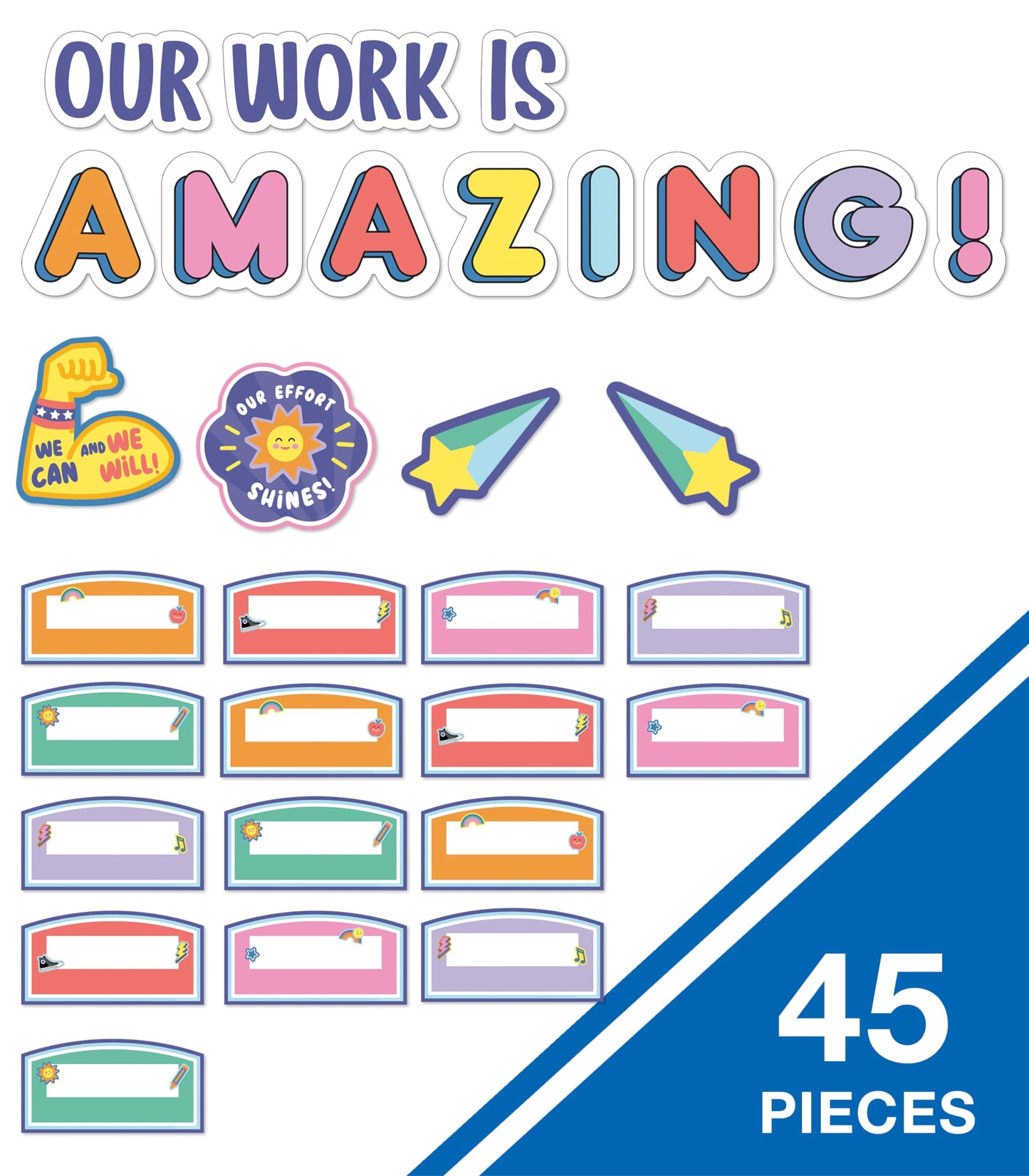 Carson Dellosa Pre-Punched We Stick Together 45-Piece Our Work is Amazing Bulletin Board Set, Student Work Display Headers, Shooting Stars, Motivational Cutouts for Bulletin Board and More