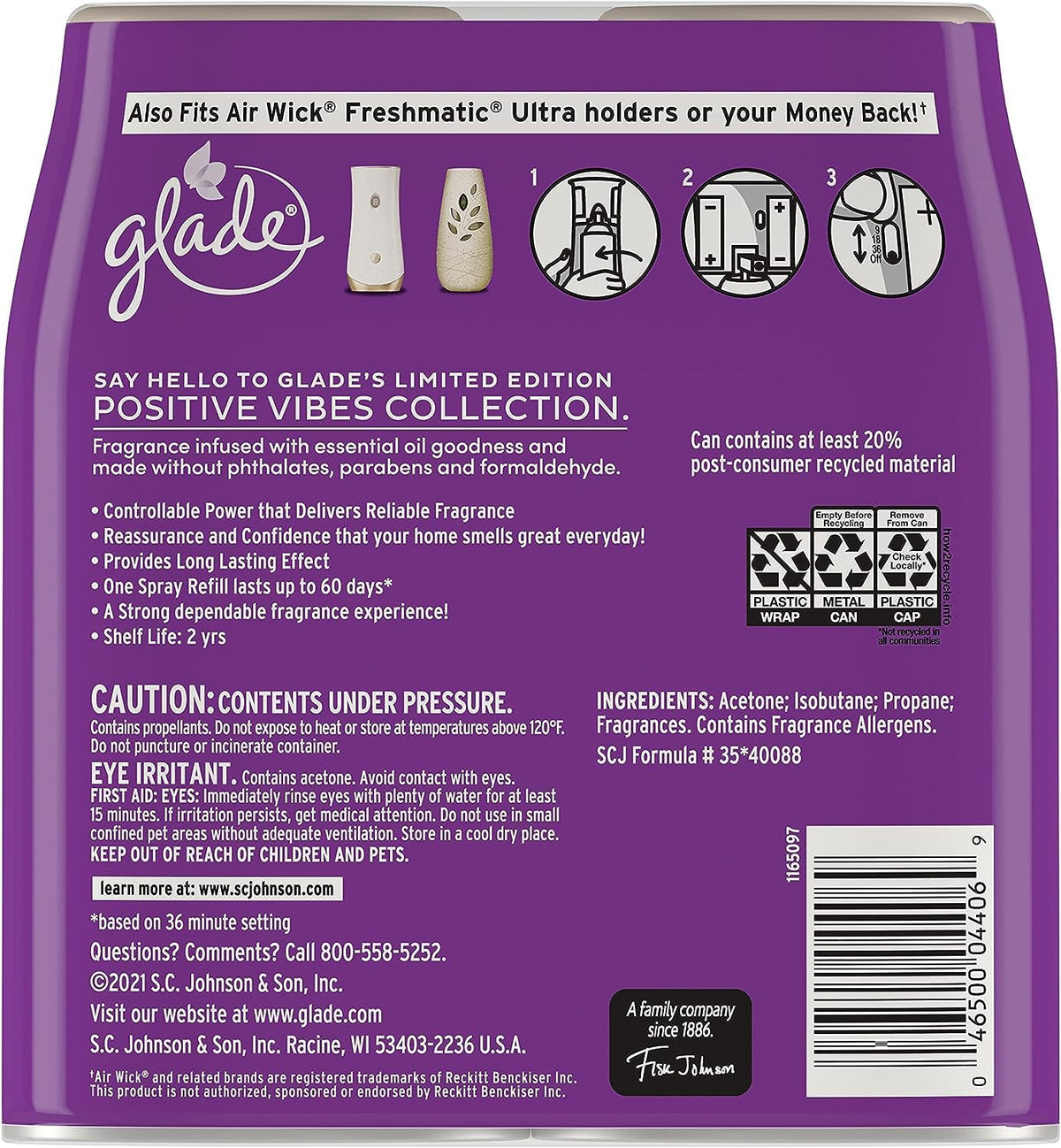 Glade Automatic Spray Refill, Air Freshener for Home and Bathroom, Happy-Go-Lilac, 6.2 Oz, 6 Count