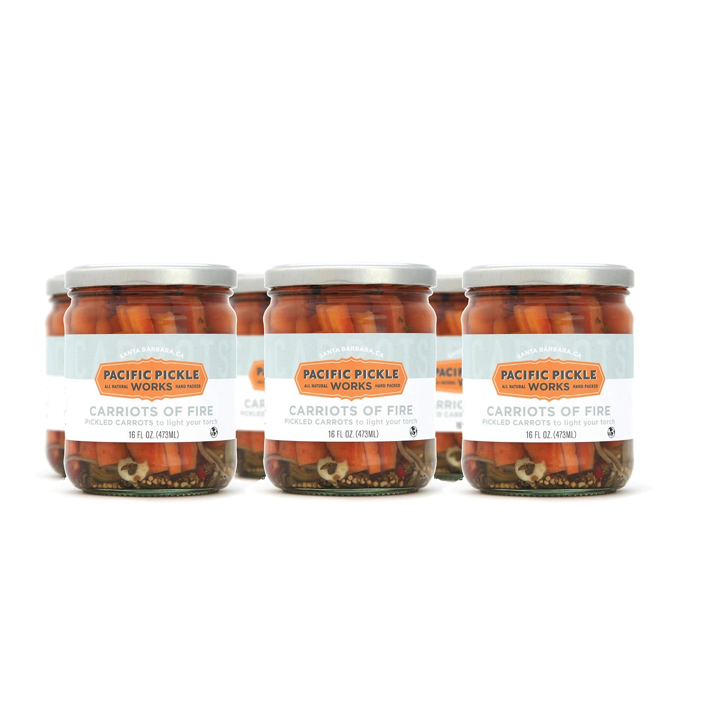 Carriots of Fire - Spicy Pickled Carrot Sticks with Jalapeño - Gourmet Carrots for Snacking - non-GMO, Kosher, Gluten-Free 16 oz (6-pack)