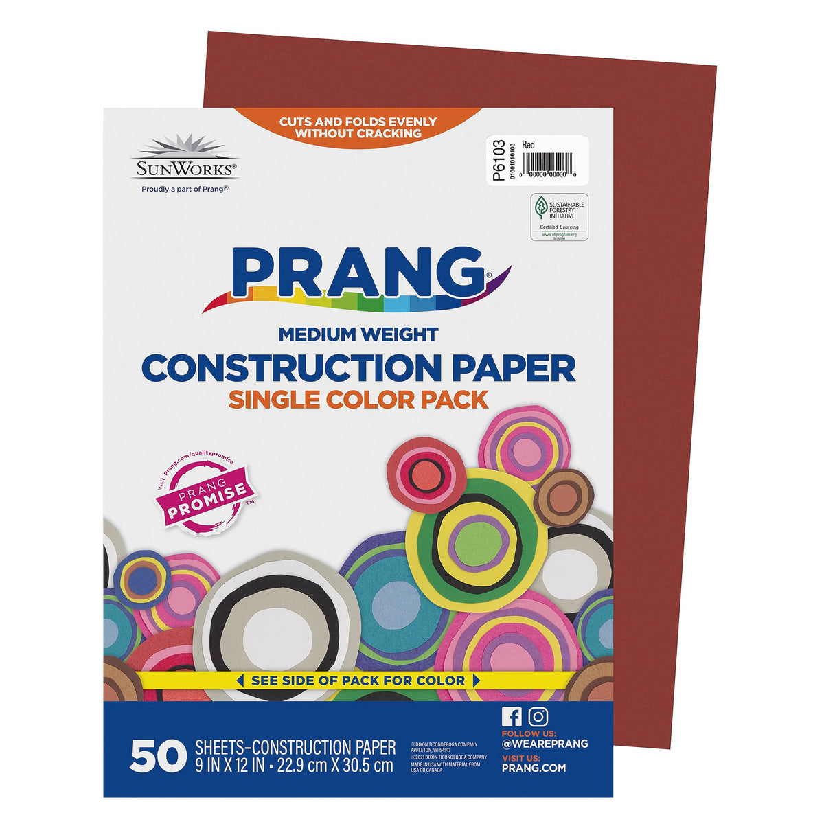 Prang Medium Weight Construction Paper, 9 x 12 Inches, Red, 50 Sheets