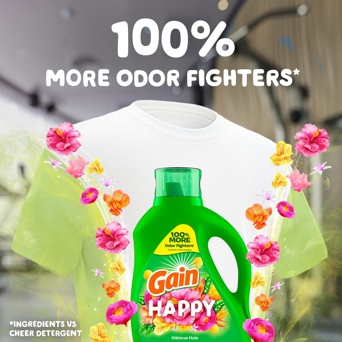 Gain Liquid Laundry Detergent, Happy, HE Compatible, 113 fl oz, 78 Loads