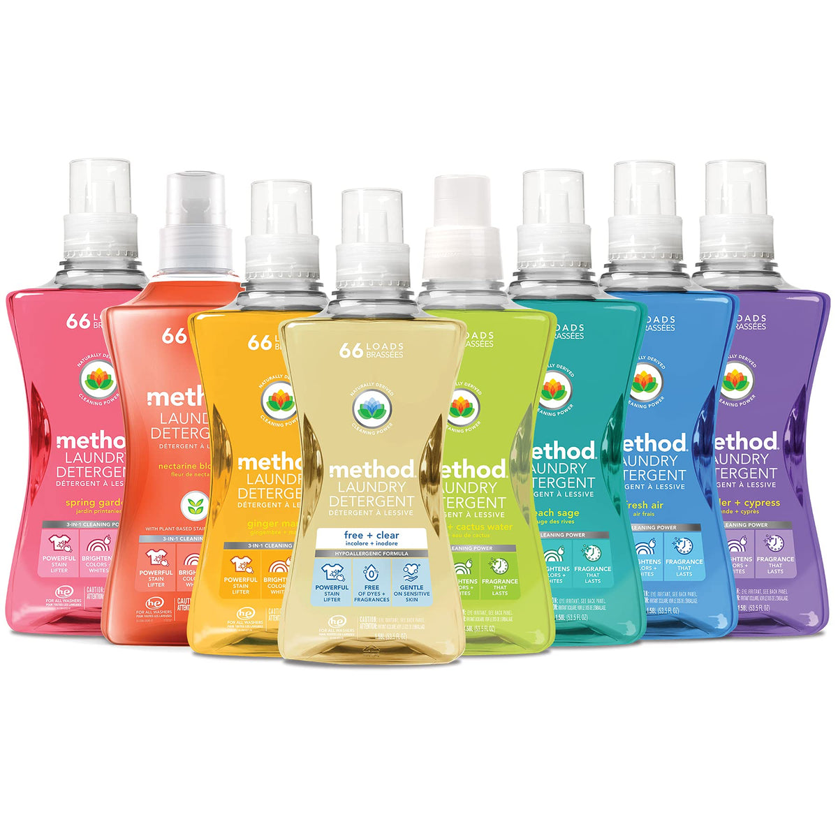 Method Liquid Laundry Detergent, Fresh Air, 66 Loads Per Bottle, Biodegradable Formula, Plant-Based Stain Remover, 53.5 Fl Oz (Pack of 4)