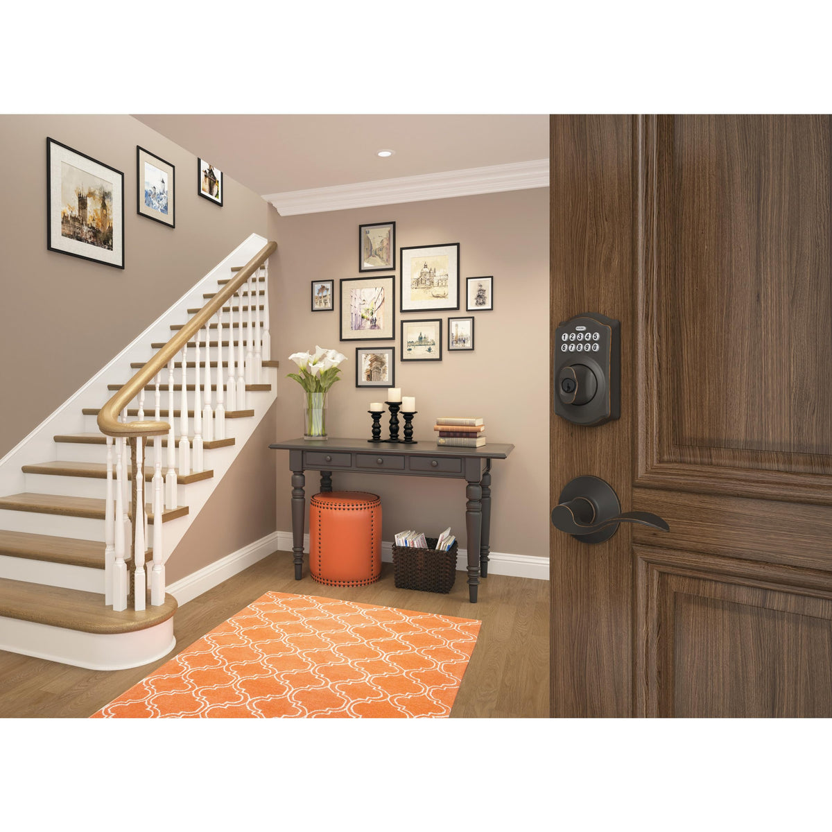 Schlage BE365 V CAM 716 Camelot Keypad Deadbolt, Electronic Keyless Entry Lock, Aged Bronze