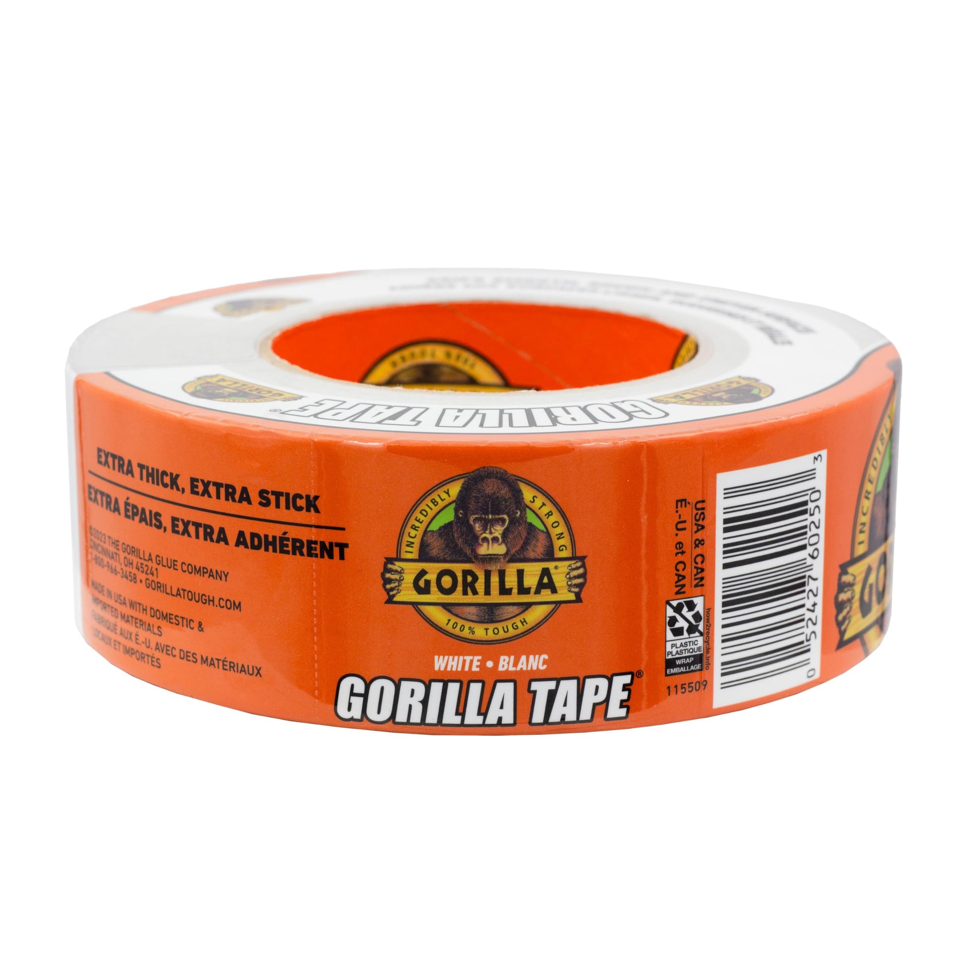 Gorilla Tape, White Duct Tape, 1.88" x 30 yd, White, (Pack of 2)