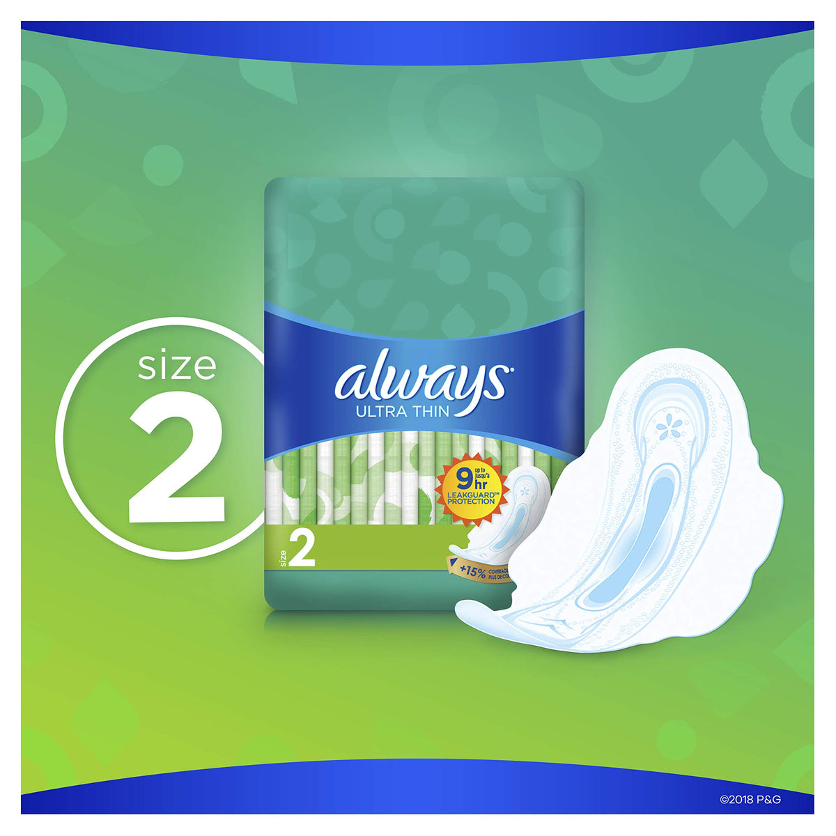 Always Ultra Thin Long/Super With Wings Unscented Pads, White, 16 Count