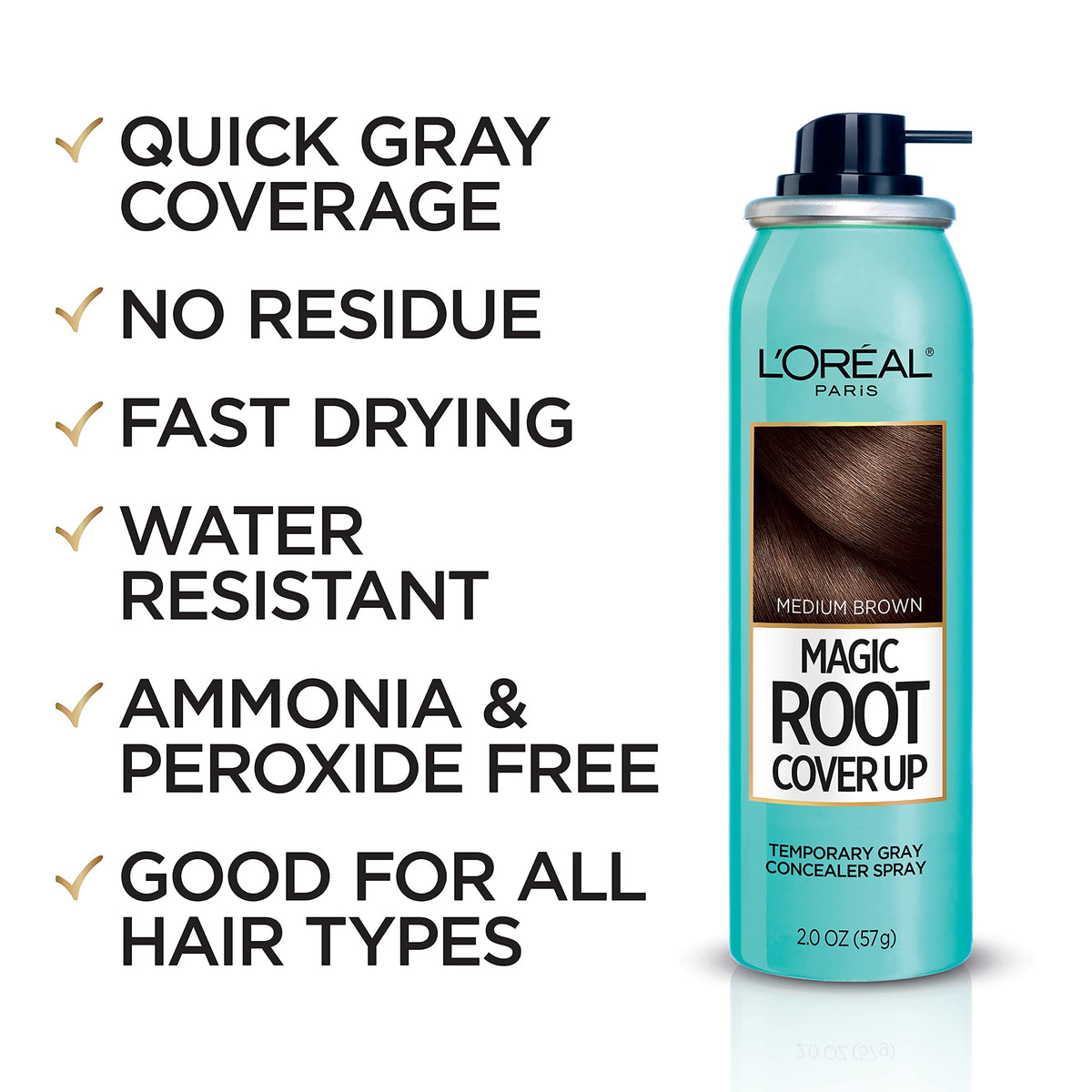 L'Oreal Paris Magic Root Cover Up Gray Concealer Spray Medium Brown and Light Brown, 2 Oz