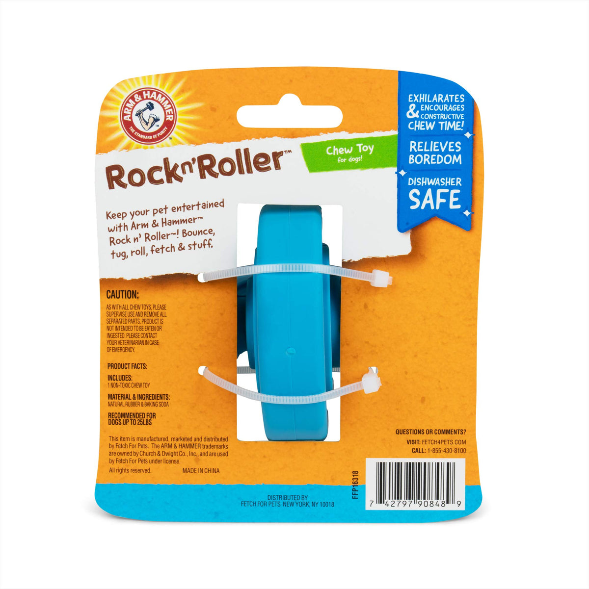Arm & Hammer Rock N' Roller Axis Rubber Chew Toy for Dogs | Bouncing, Rolling, Chewable, Fetchable Dog Toy Made with Natural Rubber and Baking Soda to Help Redirect Destructive Chewing