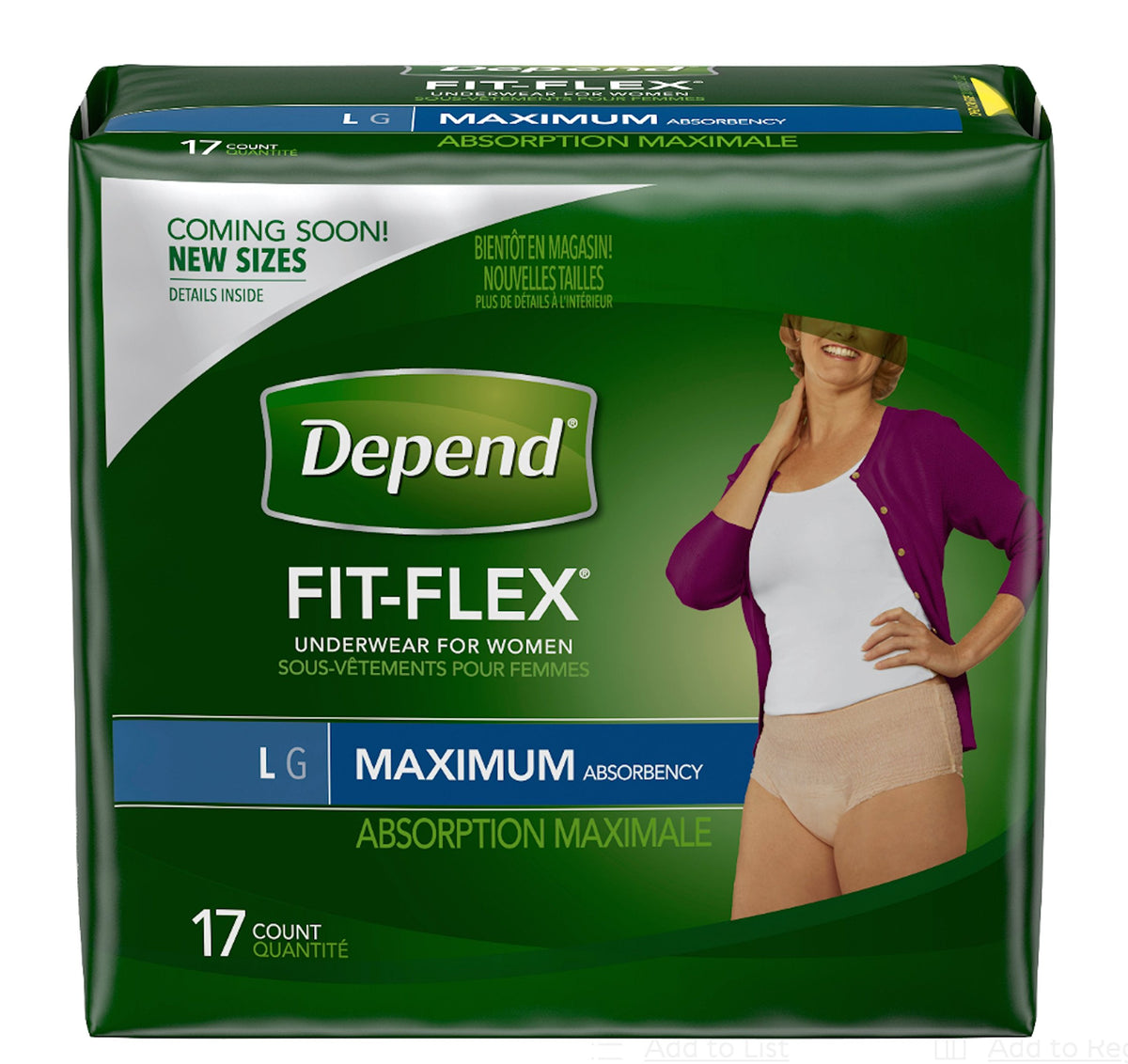 17 Count (1 Package) Large Women's Depends Maximum Fit Flex Underwear