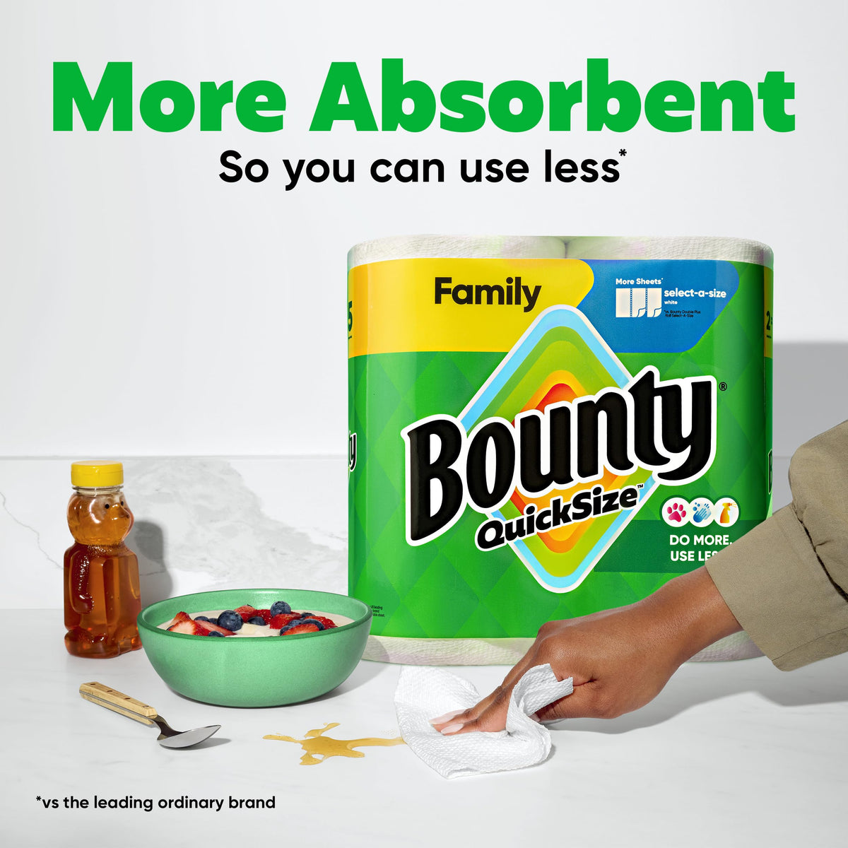 Bounty Quick Size Paper Towels, White, 8 Family Rolls = 20 Regular Rolls (Packaging May Vary)