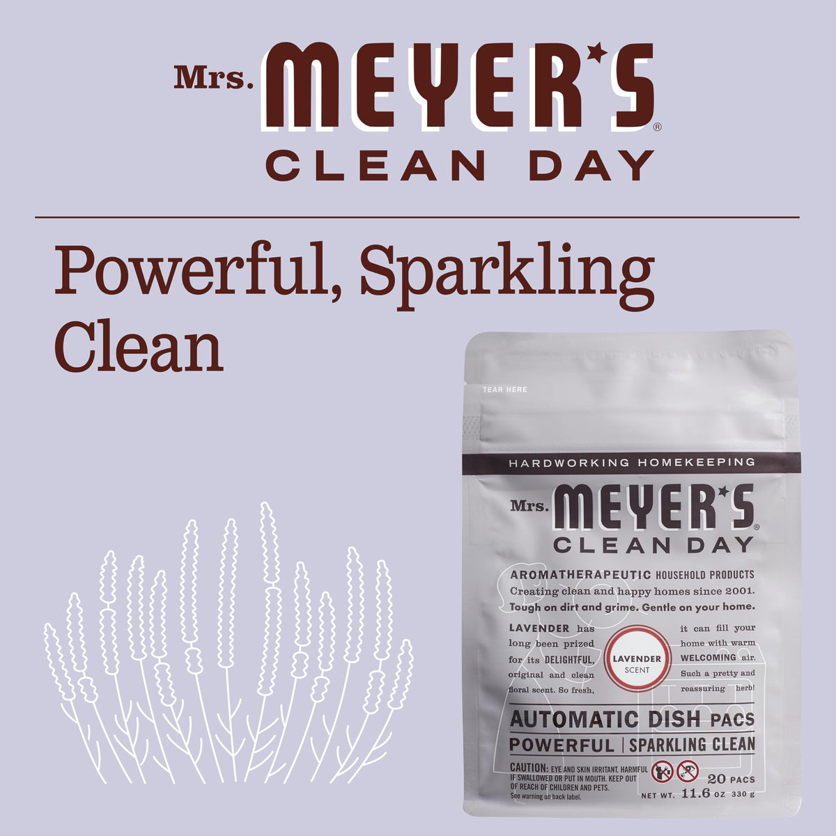MRS. MEYER'S CLEAN DAY Automatic Dishwasher Pods, Lavender, 20 Count- Pack of 6