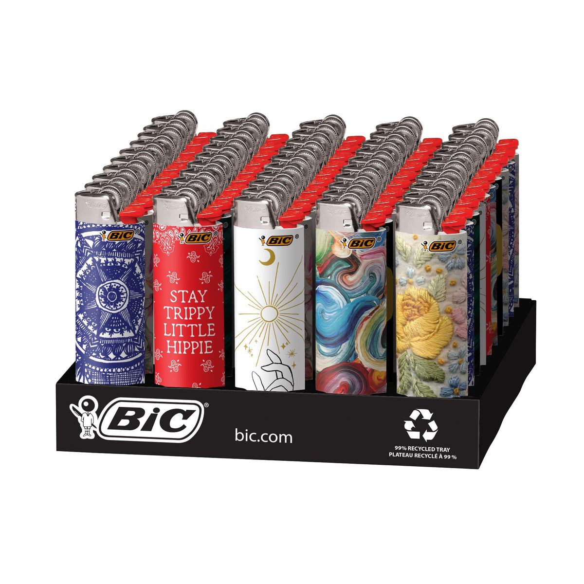 BIC Maxi Pocket Lighter, Special Edition Bohemian Collection, Assorted Unique Lighter Designs, 50 Count Tray of Lighters