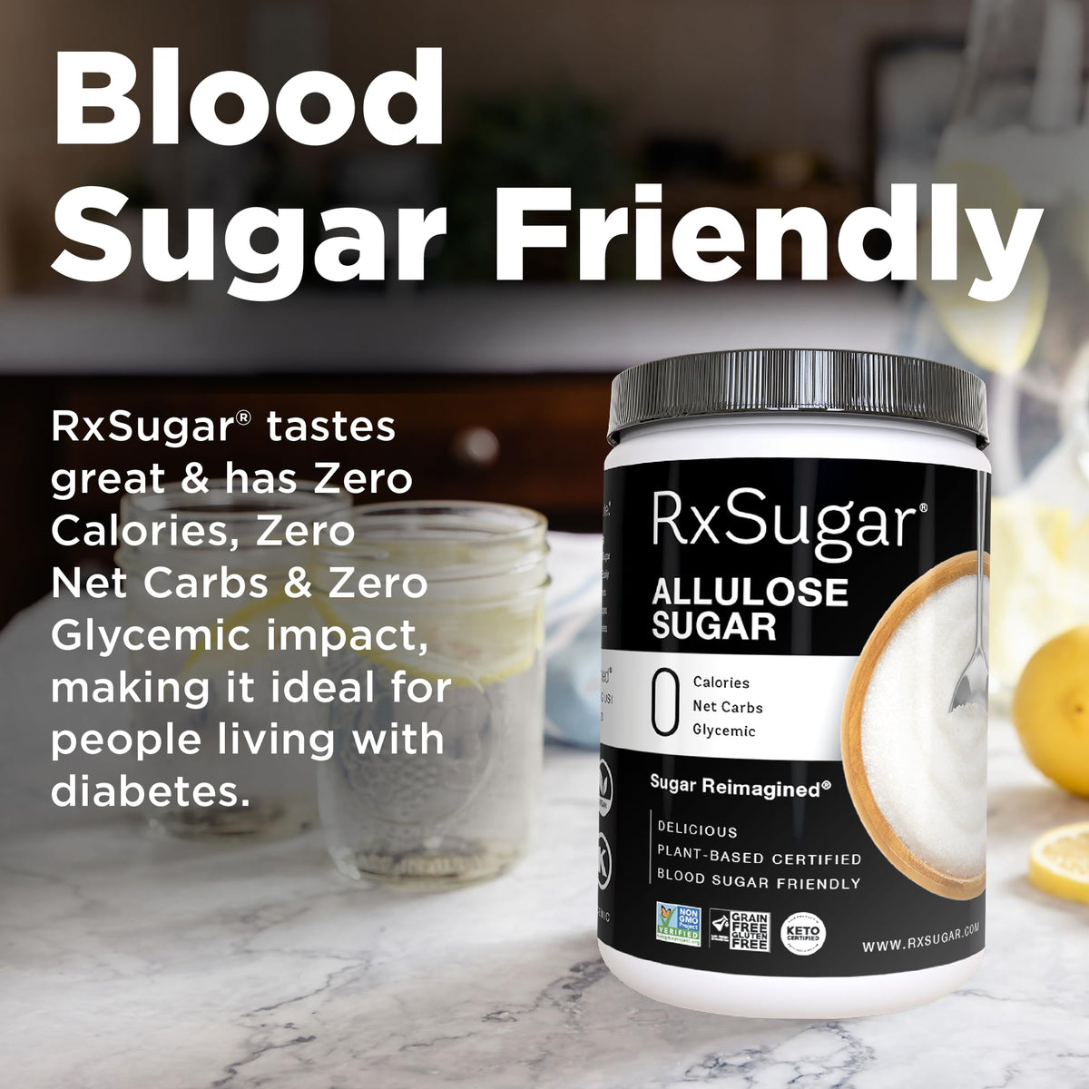 RxSugar Delicious Plant-Based Crystal Sugar, Allulose, 16 oz