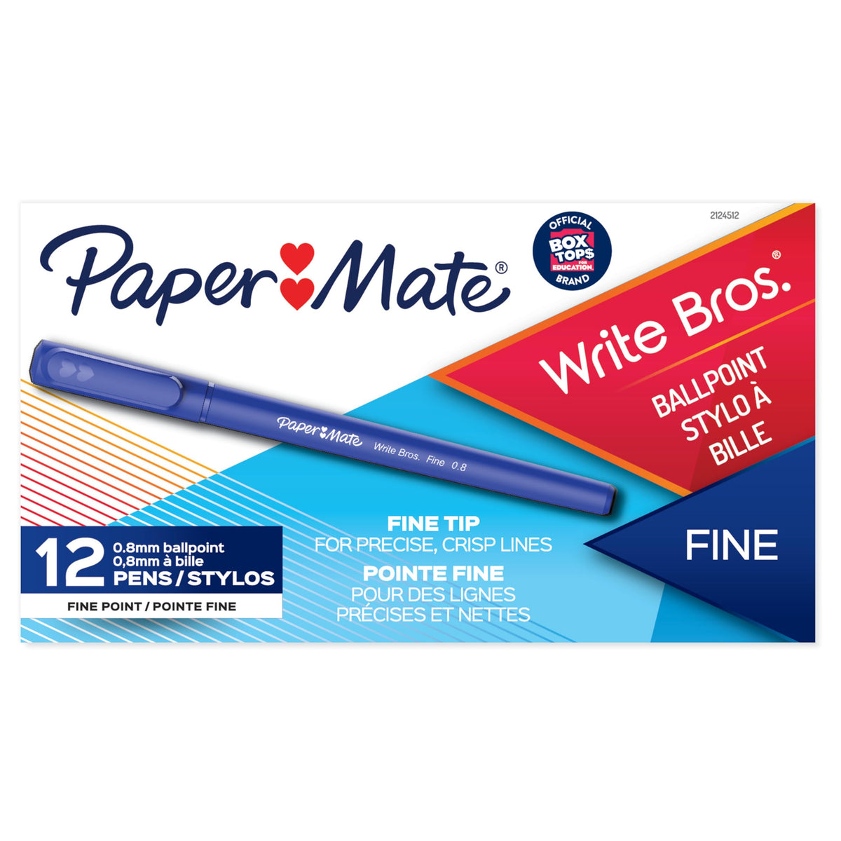 Paper Mate Write Bros Ballpoint Pens, Fine Point (0.8mm), Blue, 12 Count