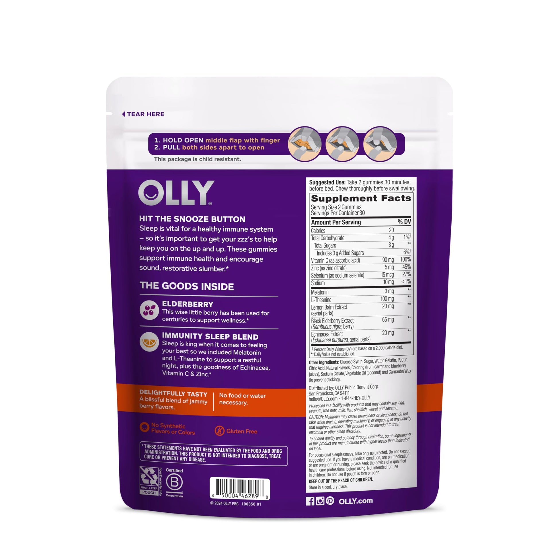 OLLY Immunity Sleep Gummy, Immune and Sleep Support, 3mg Melatonin, Echinacea, Zinc, Vitamin C, Chewable Supplement, Berry - 60 Count