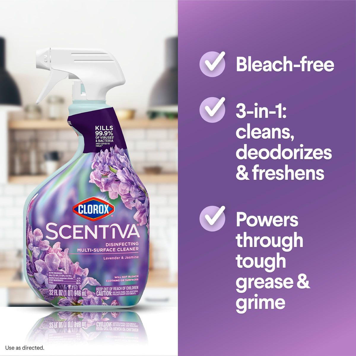 Clorox Scentiva Disinfecting Spray, Lavender & Jasmine, 32 Fl Oz, Pack of 6 (Pack May Vary)