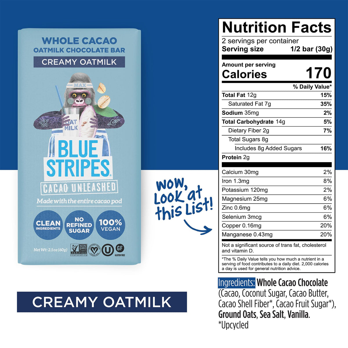 Blue Stripes Oat Milk Chocolate Bar, 2.1 OZ