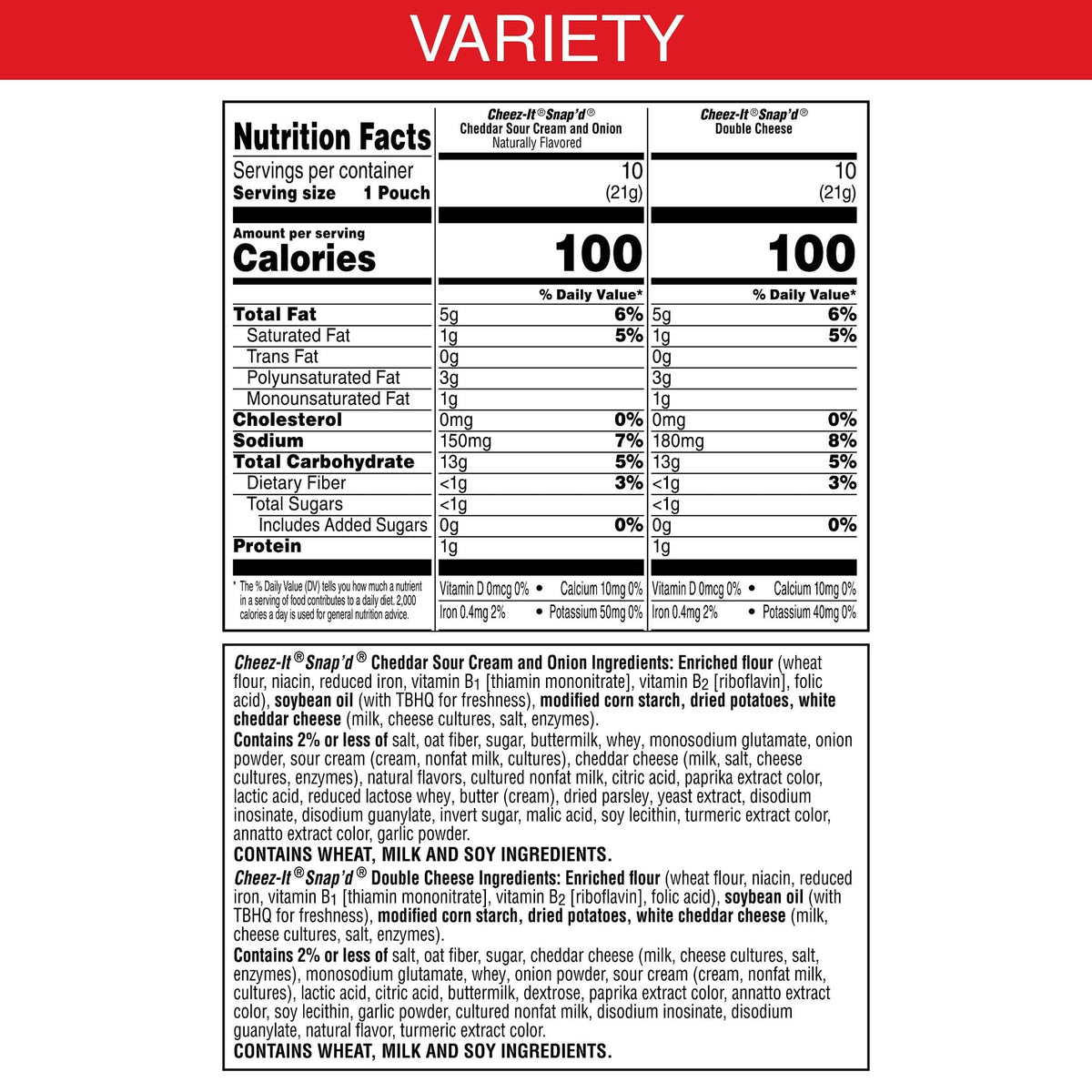 Cheez-It Snap'd Cheese Cracker Chips, Thin Crisps, Lunch Snacks, Variety Pack, 15oz Box (20 Packs)