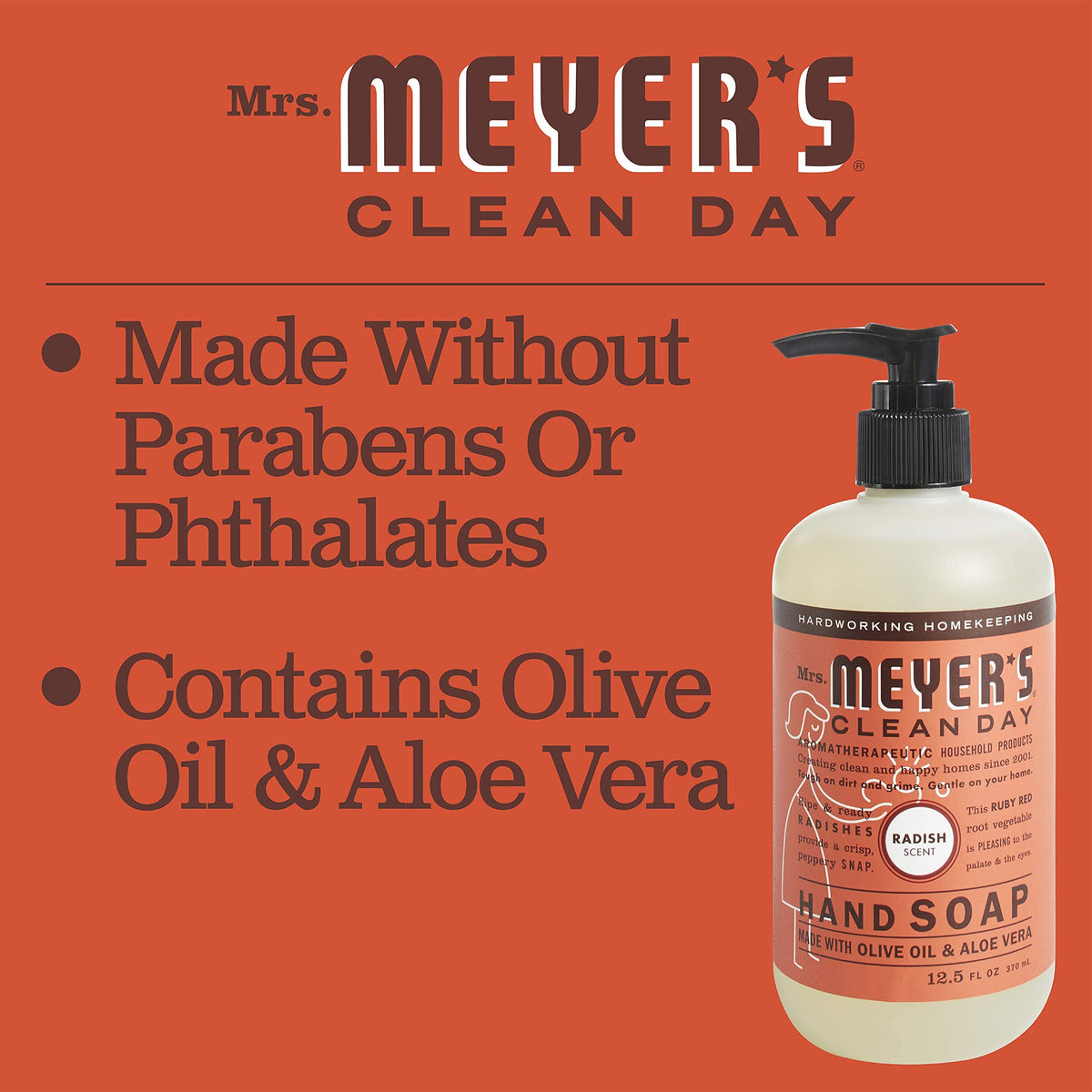 MRS. MEYER'S CLEAN DAY Liquid Hand Soap, Radish Scent,12.5 Fl Oz. (Pack of 3)