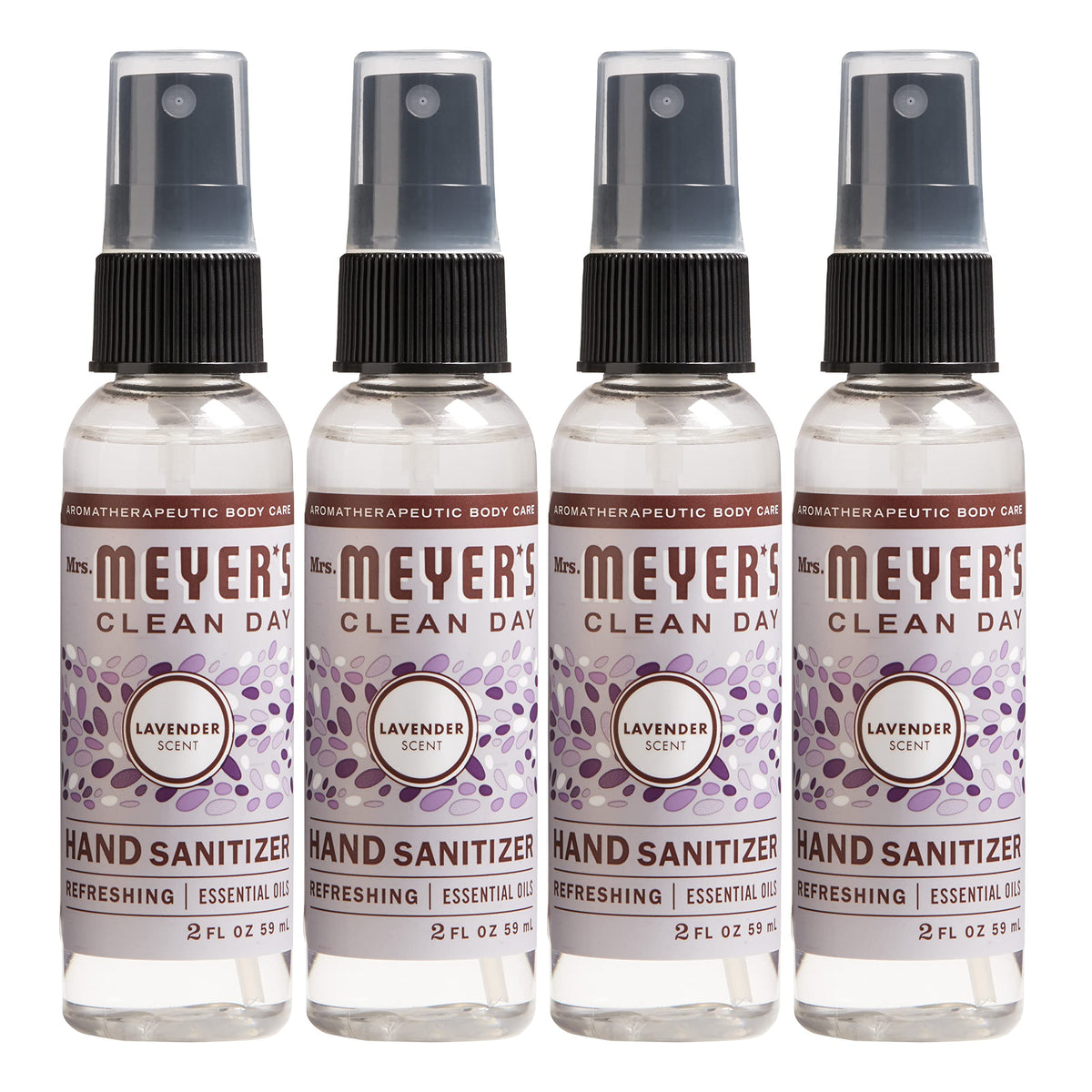 MRS. MEYER'S CLEAN DAY Antibacterial Hand Sanitizer Spray, Travel Size, Removes 99.9% of Bacteria, Lavender, 2 oz - Pack of 4