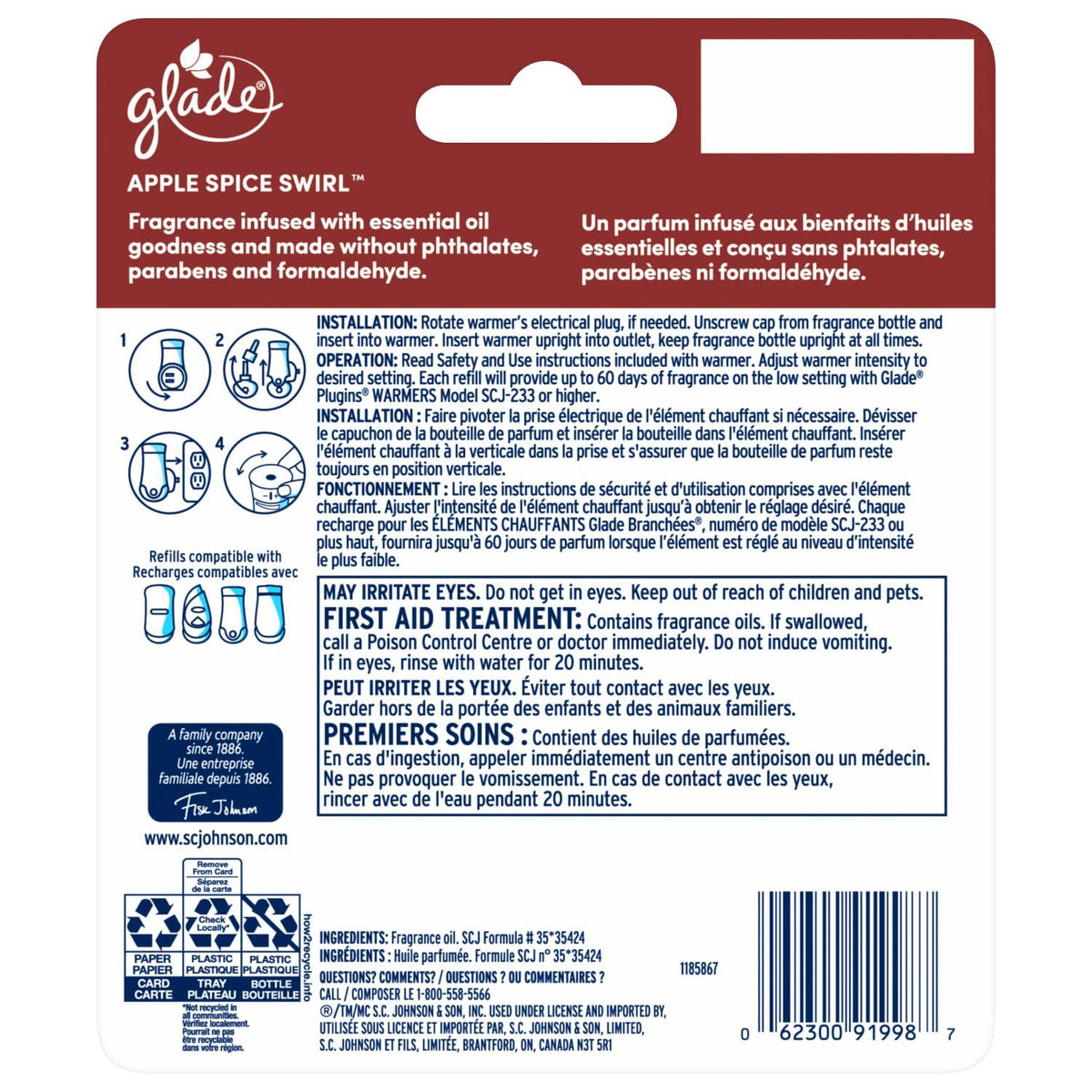 2 Pack Apple Cinnamon Scented Oil Plug-in Air Freshener Refills