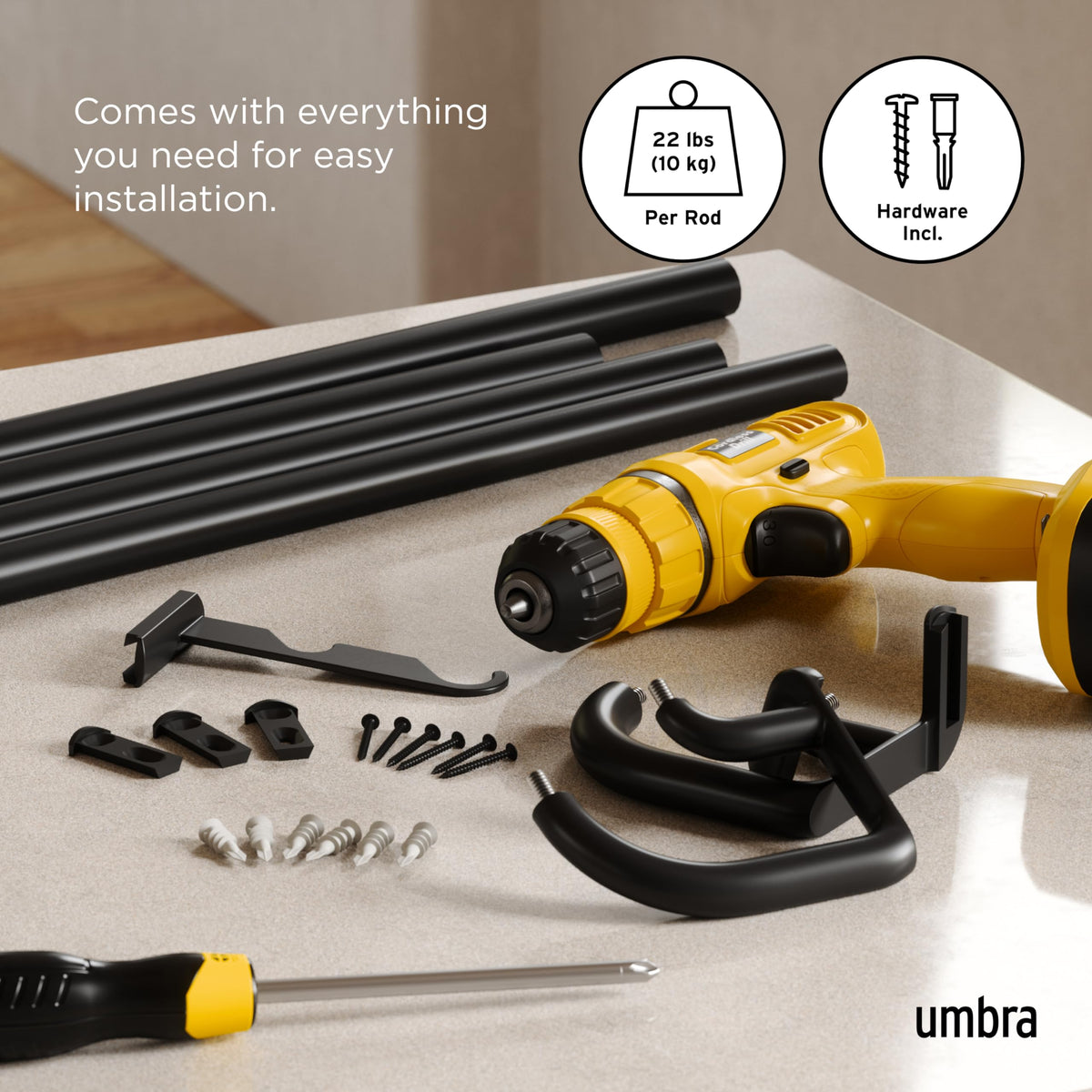 Umbra Twilight Modern Double Curtain Rod, Black