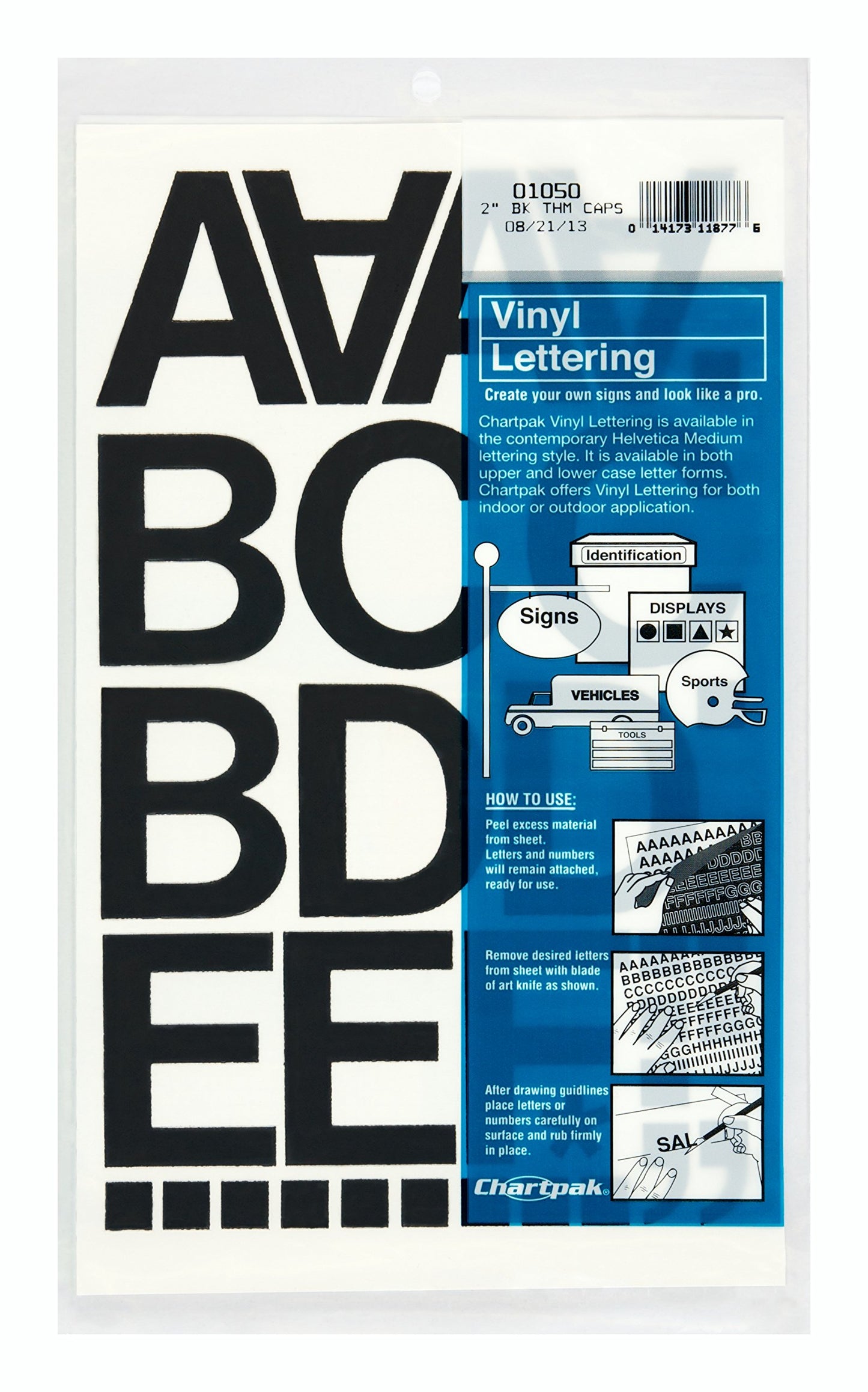 Chartpak Self-Adhesive Vinyl Capital Letters and Numbers, 2 Inches High, Black, 77 per Pack (01050)