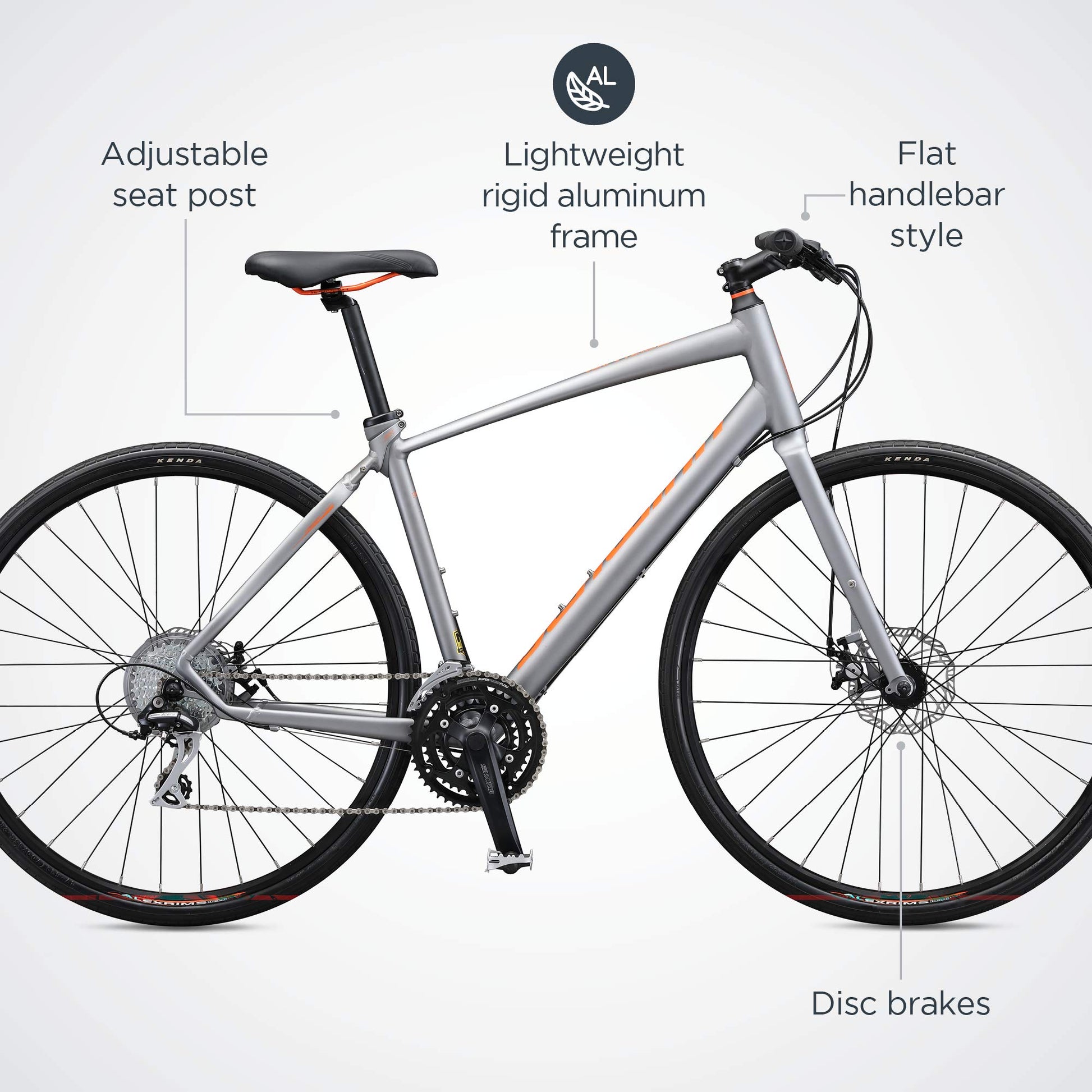Schwinn Vantage F2 Mens/Womens Sport Hybrid Bike, 24-Speed Drivetrain, 58cm/Large Aluminum Frame, Flat Bar, Disc Brakes, Smooth Ride Technology, Matte Grey