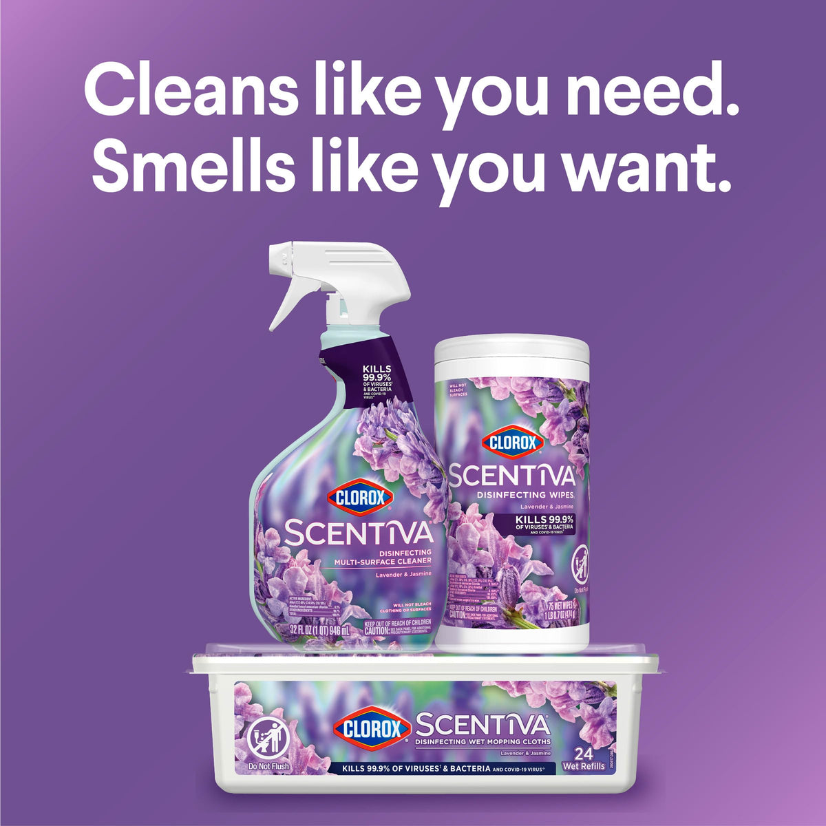 Clorox Scentiva Disinfecting Spray, Lavender & Jasmine, 32 Fl Oz, Pack of 6 (Pack May Vary)