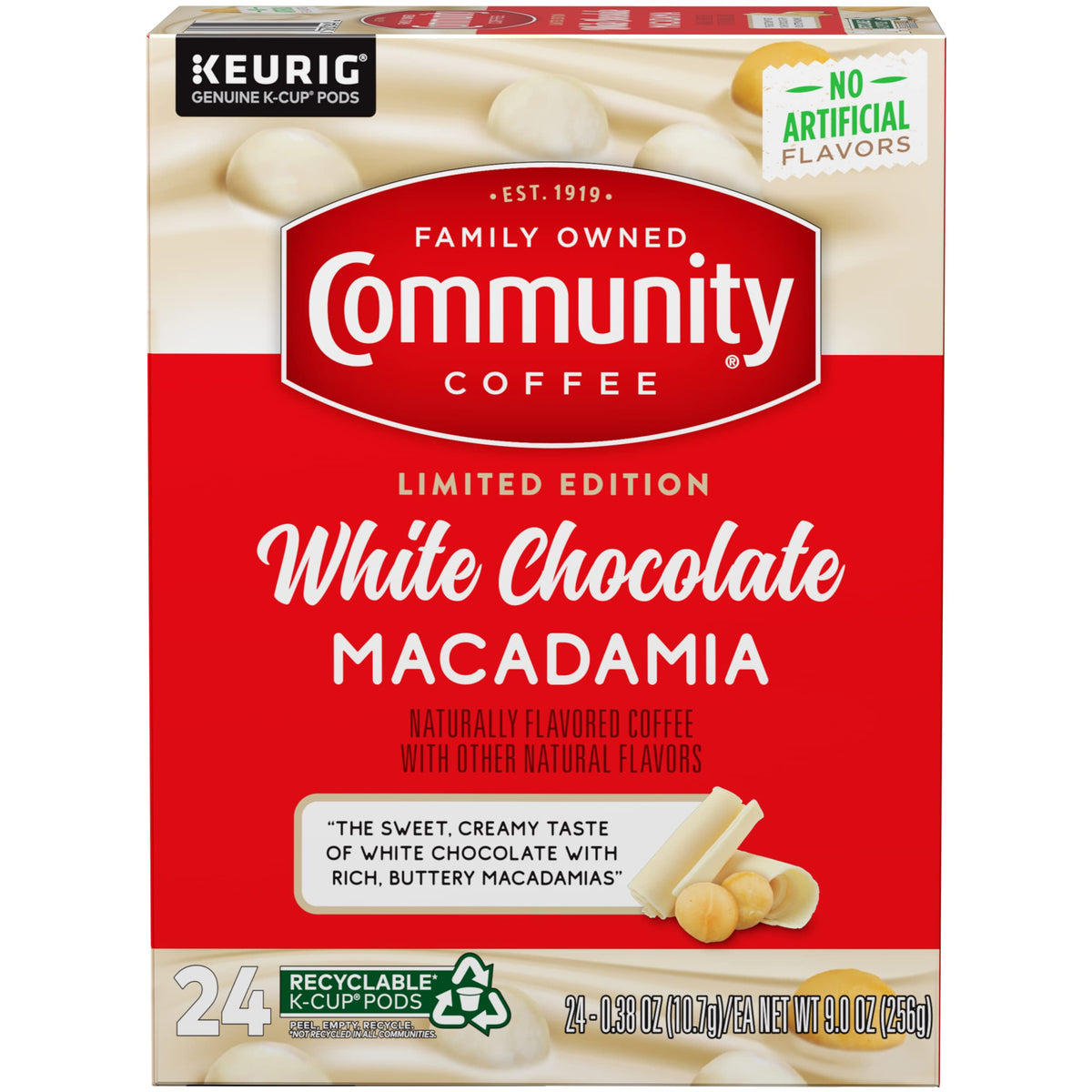 Community Coffee Limited Edition White Chocolate Macadamia 96 count Flavored Coffee Pods, Medium Roast Compatible with Keurig 2.0 K-Cup Brewers, 24 count (Pack of 4)