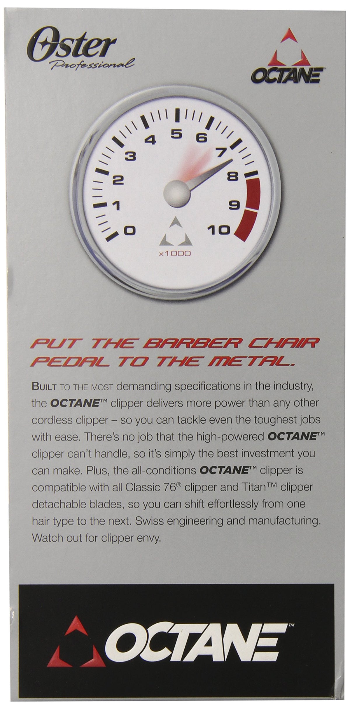 Oster Professional 76550-00 Octane Cordless Clipper, Gray, 1 Count