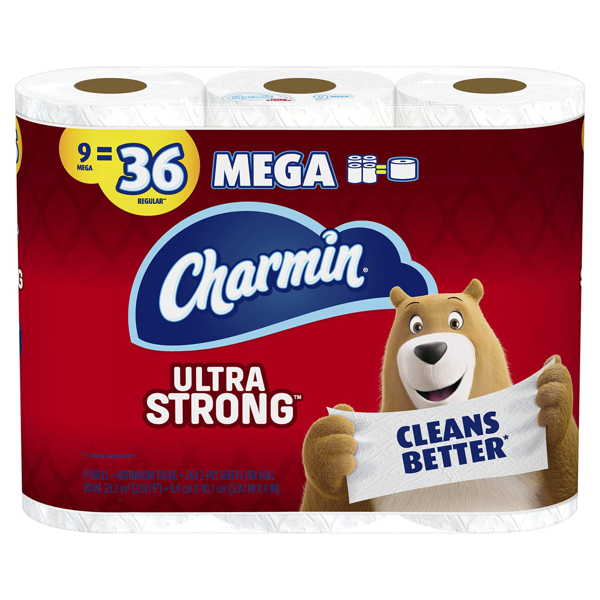Charmin Ultra Strong Toilet Paper, 9 Mega Rolls = 36 Regular Rolls (Packaging May Vary)