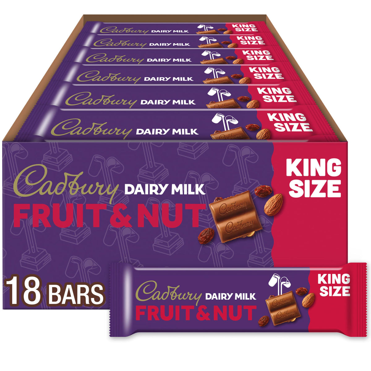 CADBURY DAIRY MILK Fruit & Nut Milk Chocolate King Size, Candy Bars, 2.3 oz (18 Count)