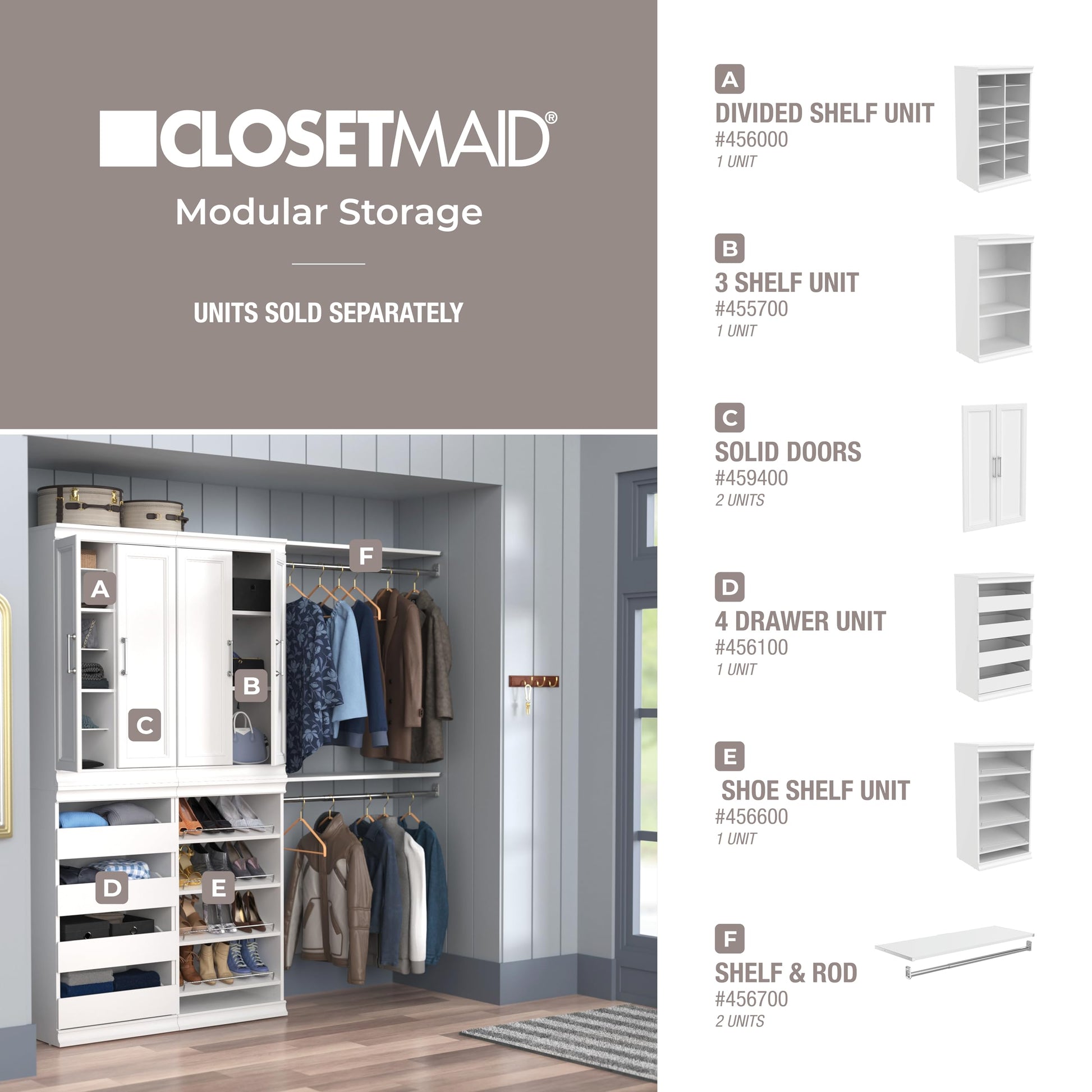 ClosetMaid Modular Storage Unit with 4 Drawers, Wood Closet Organizer, Stacking, Full Backer, Storage, Decorative Trim, White