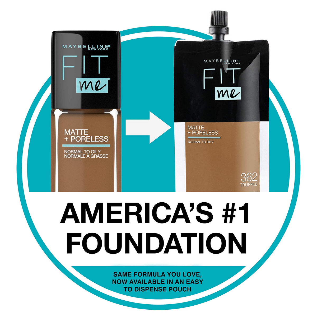 Maybelline New York Fit Me Matte + Poreless Liquid Foundation, Pouch Format, 112 Natural Ivory, 1.3 Ounce