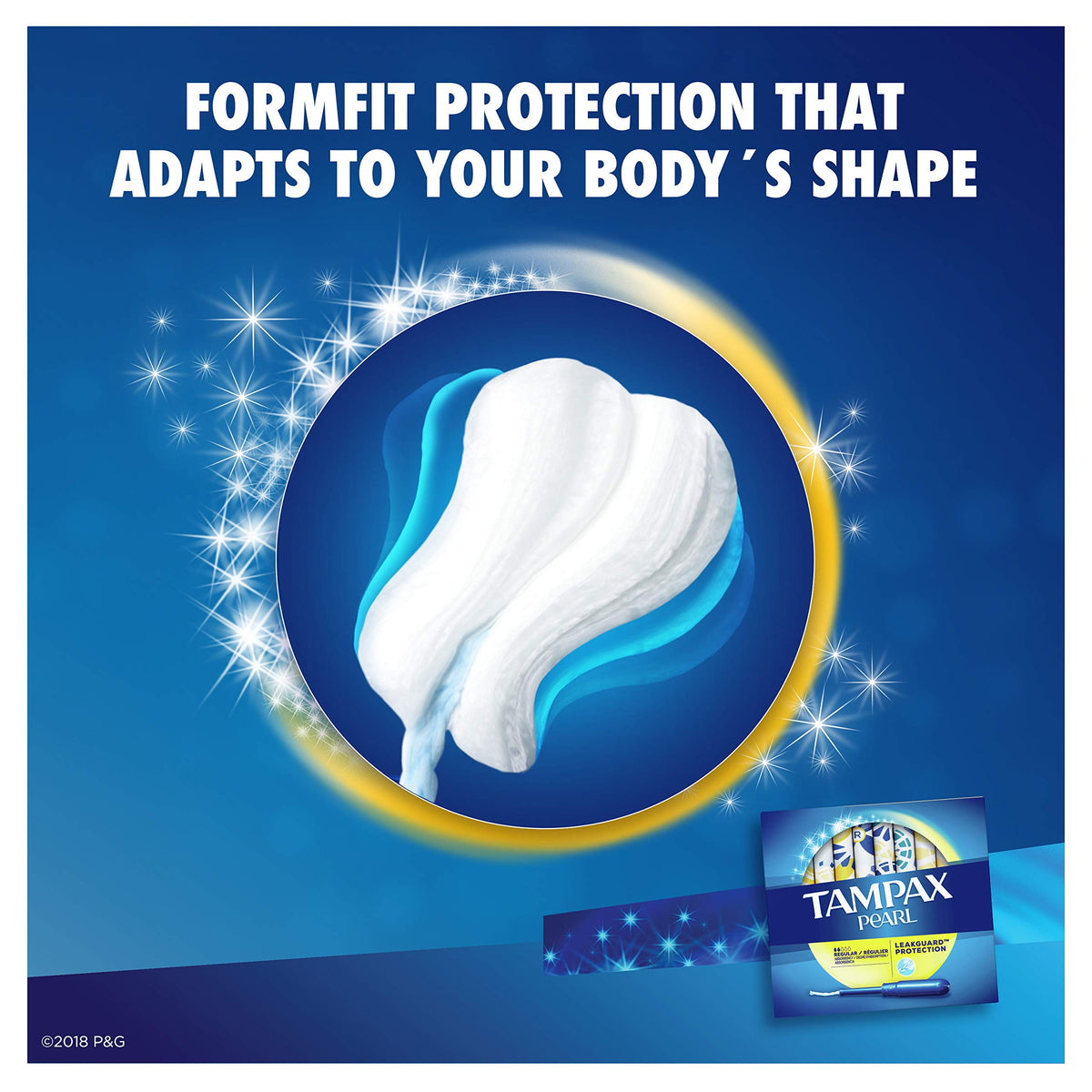 Procter & Gamble Tampax Pearl Tampons Regular Absorbency with LeakGuard Braid, Unscented, 36 Count