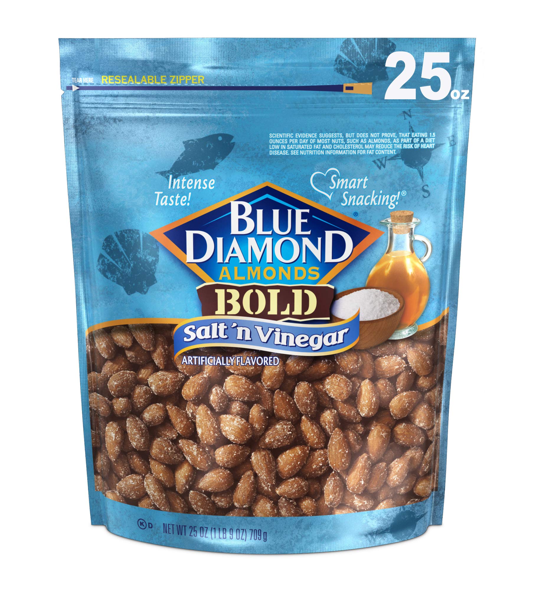 Blue Diamond Almonds Salt N' Vinegar Flavored Snack Nuts, Resealable Bag,1.56 Pound (Pack of 1)
