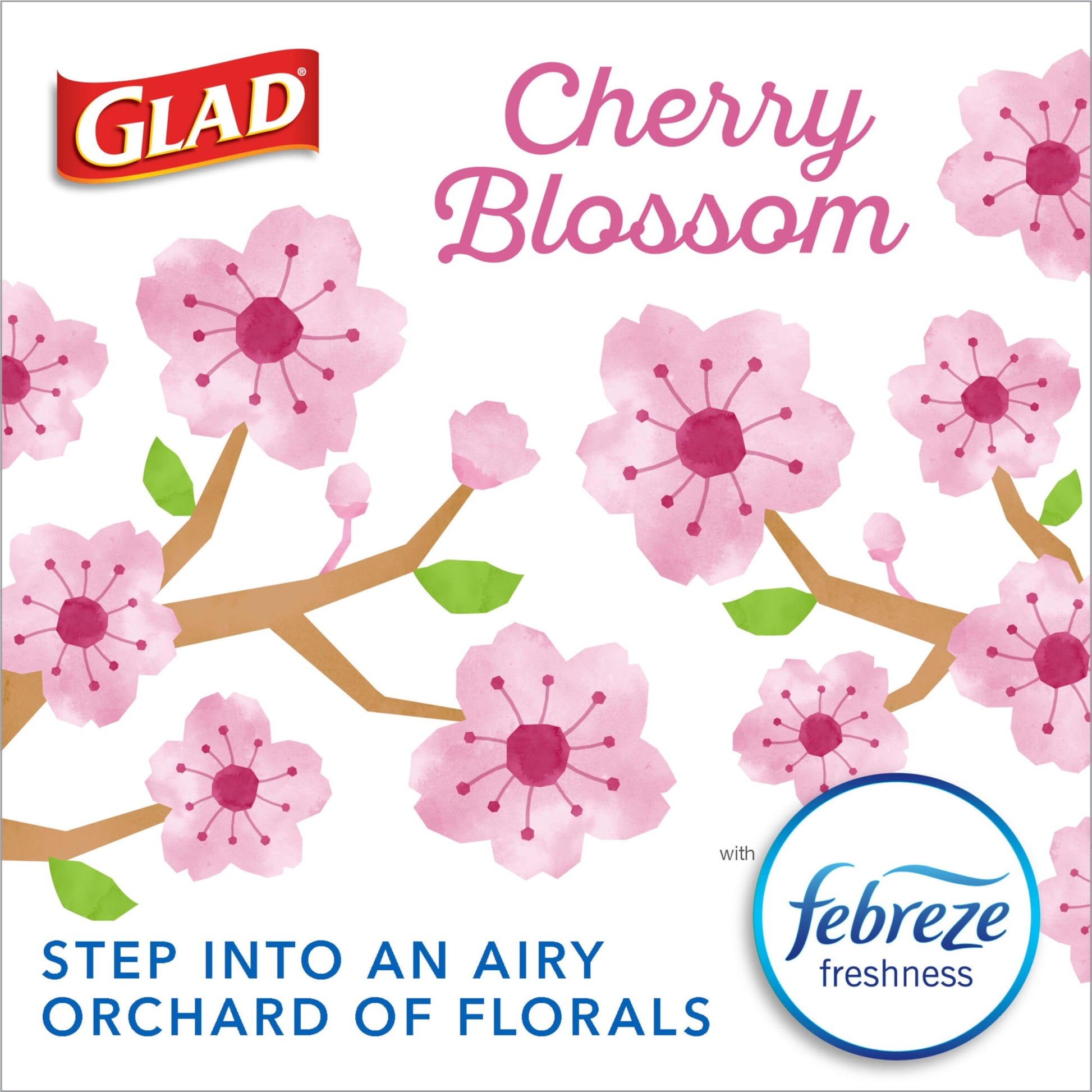 Glad Small Trash Bags 4 Gallon, Febreze Cherry Blossom Garbage Bags, Odor Resistant with Drawstring, 80 Count