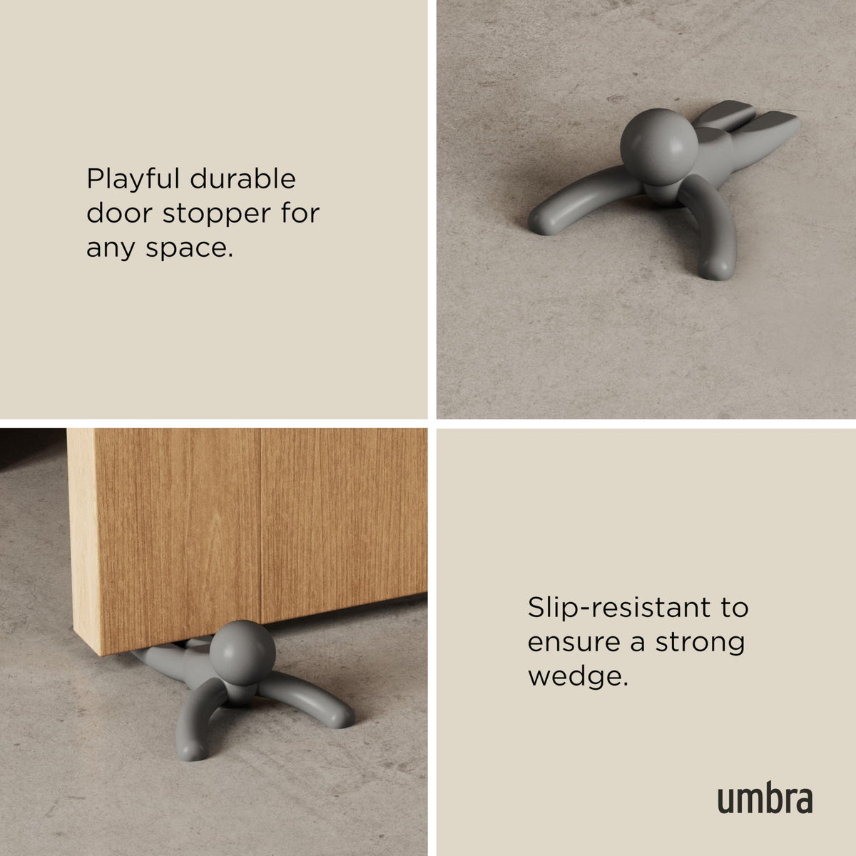 Umbra Buddy Door Stop, Heavy-Duty and Flexible, Soft-Touch Finish, Protects Your Floors, Grey