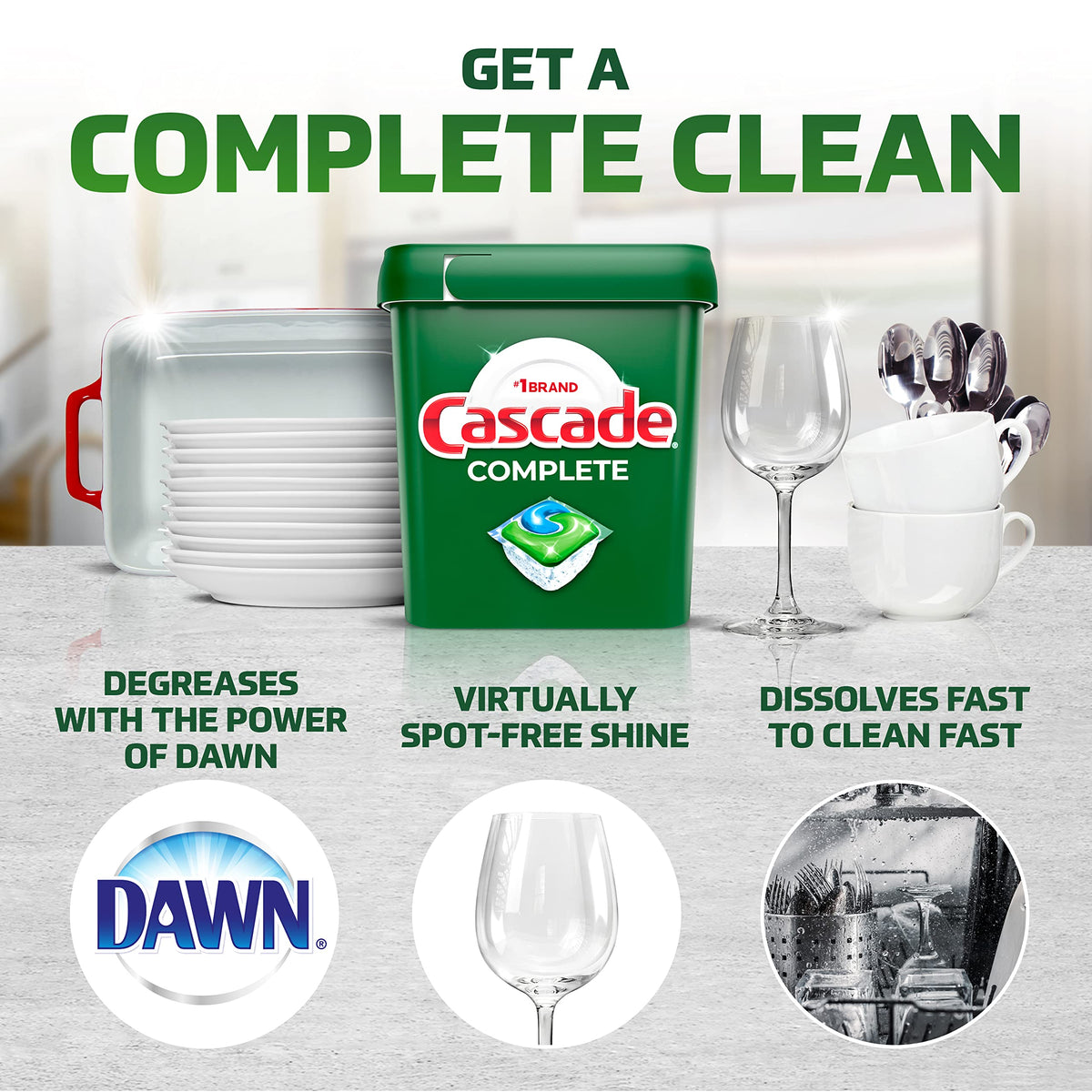 Cascade Complete Dishwasher Pods, ActionPacs Dishwasher Detergent, Fresh Scent, 43 Count