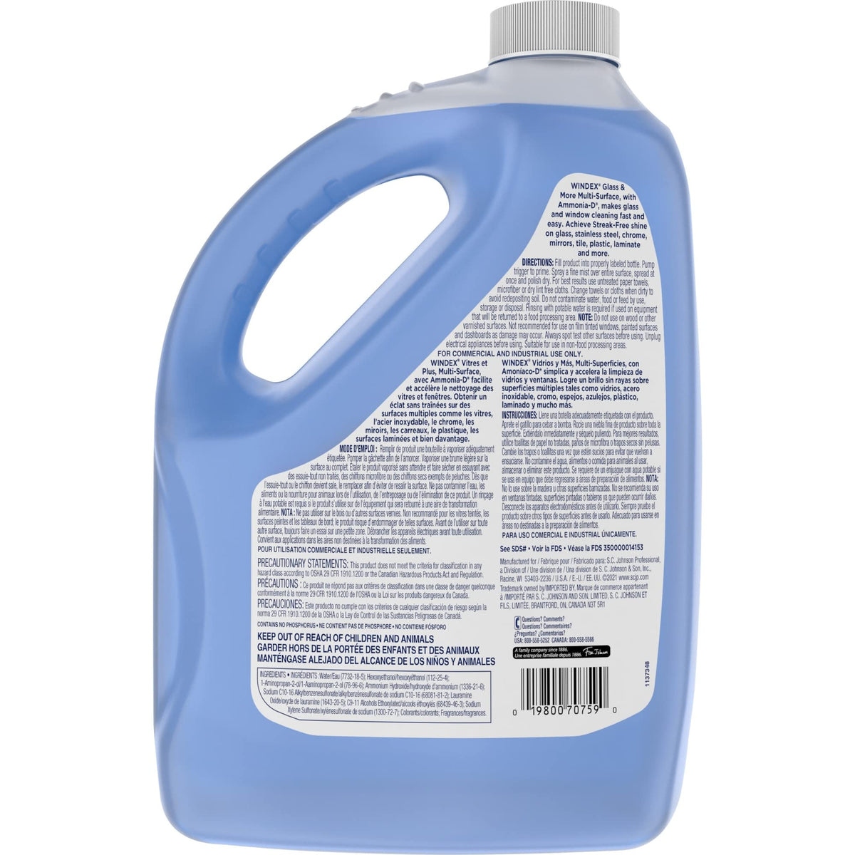 Windex Glass Cleaner Refill, 1 Gallon, 4/CT, Sold as 1 carton
