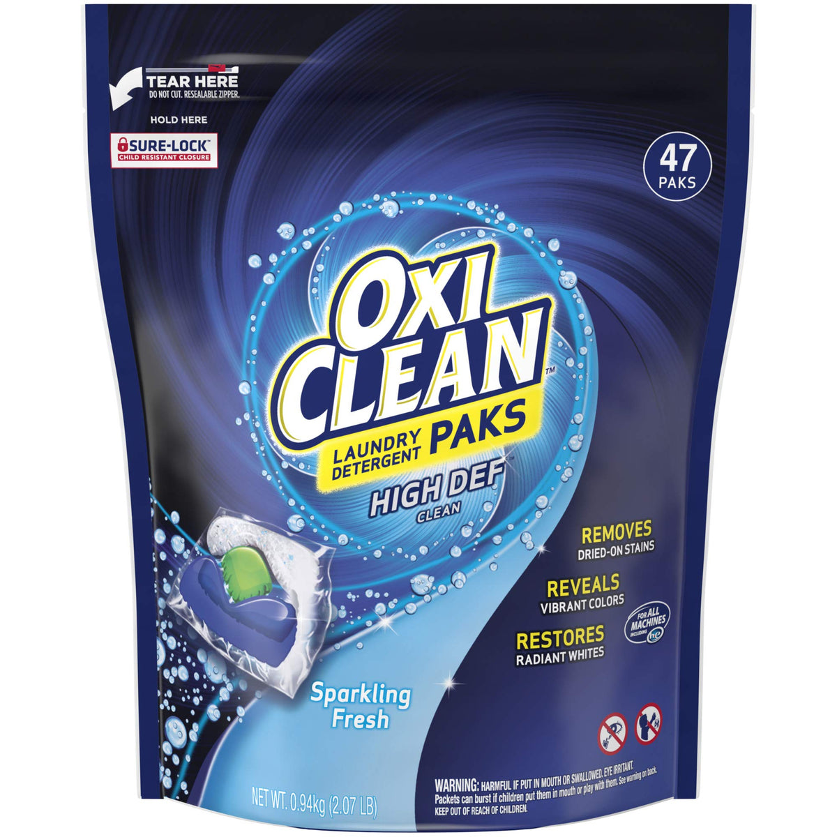 OxiClean High Def Clean Sparkling Fresh Laundry Detergent Paks, 47 Count