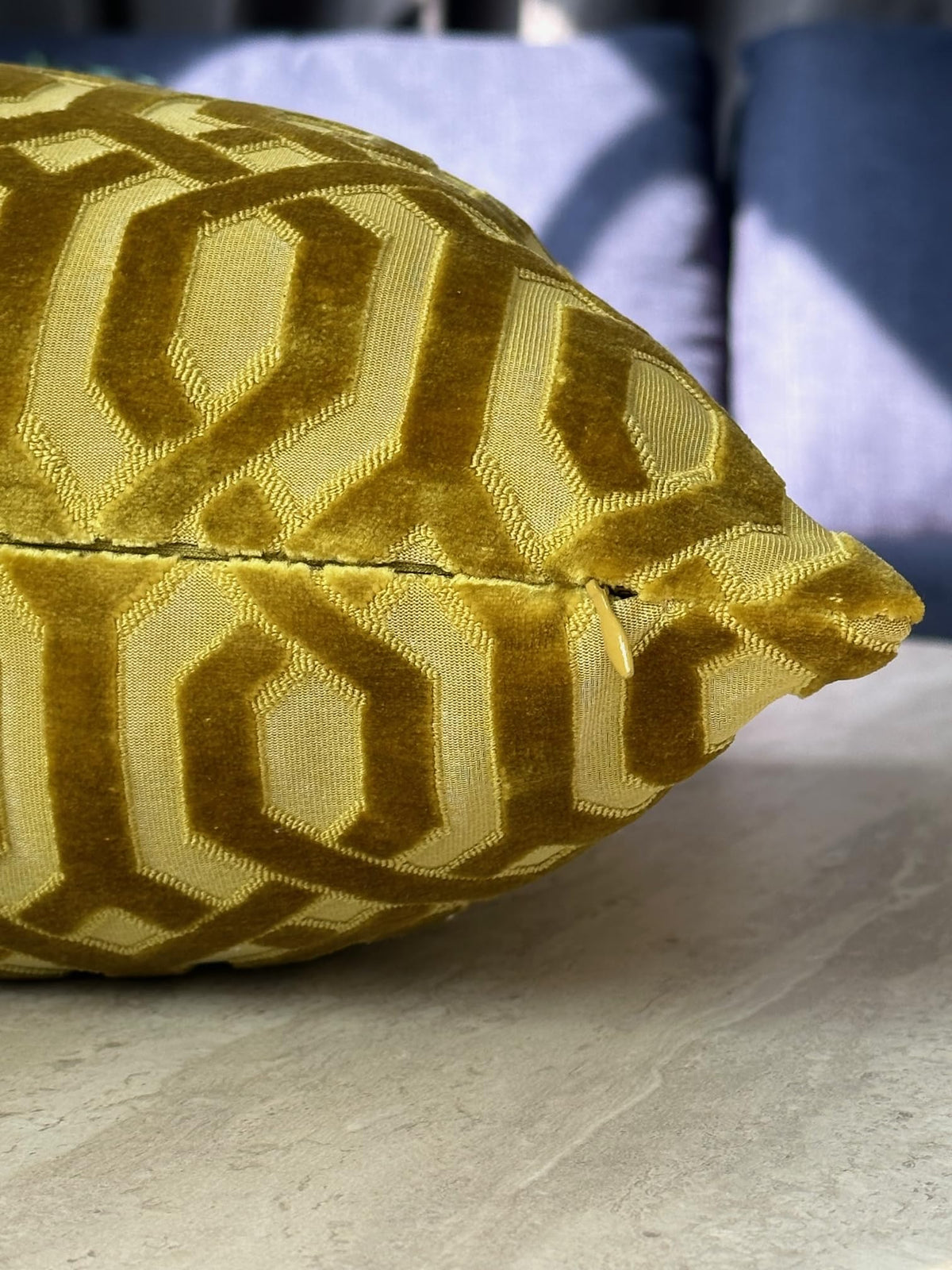 PoshMart Throw Pillow Cover, 18" x 18" Modern Yellow Geometric, Embroidery Cut, Velvet Luxury Contemporary Pillow Cover, for Couch, Sofa, Living Room, Bedroom (Insert NOT Included)