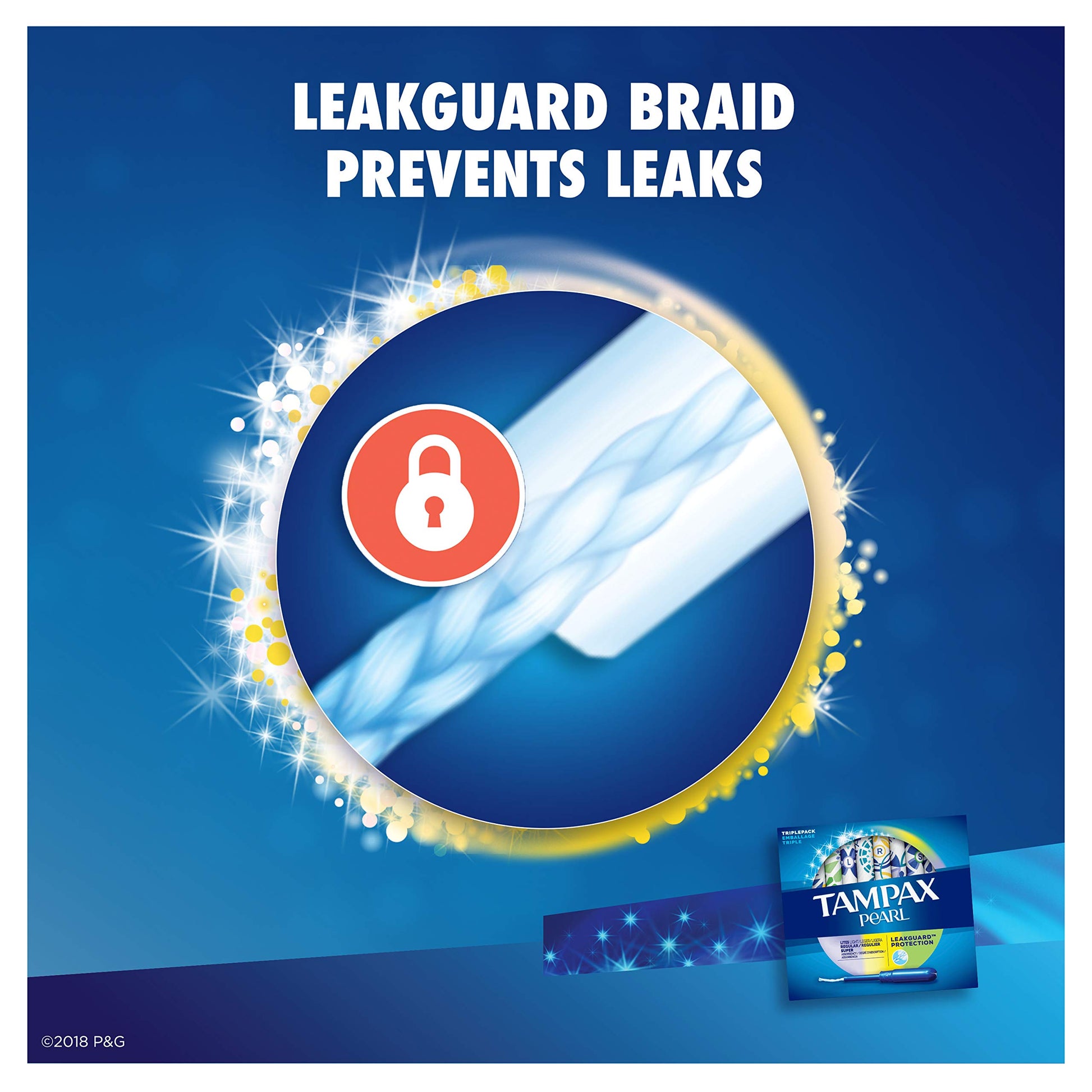 Tampax Pearl Tampons, Light/Regular/Super Absorbency with LeakGuard Braid, Triple Pack, Scented, 34 Count
