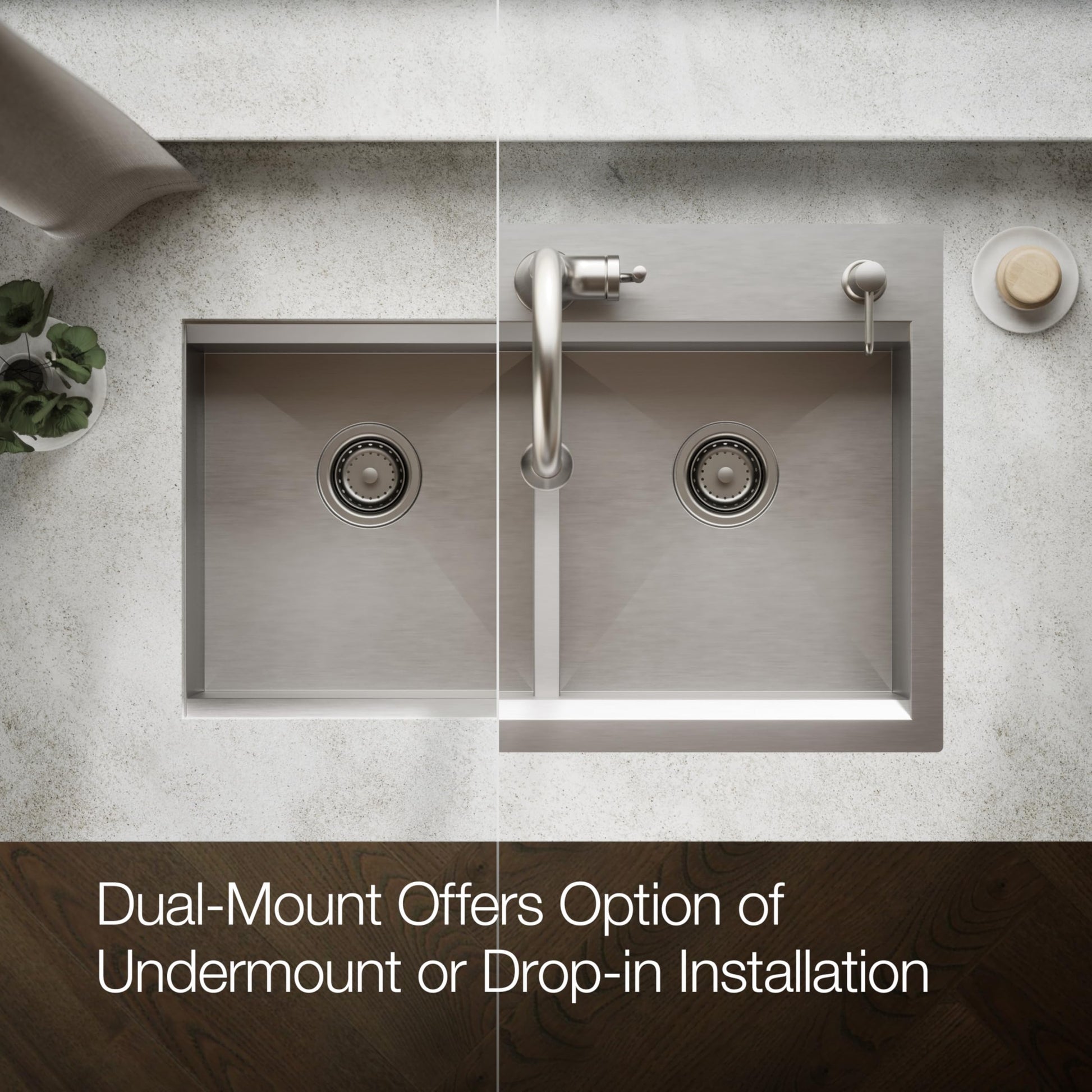 KOHLER Task Smart Divide 33" Top-/Undermount Double-Bowl Workstation Kitchen Sink, Includes Accessories, Stainless Steel, 2 Faucet Holes, K-80085-2PC-NA